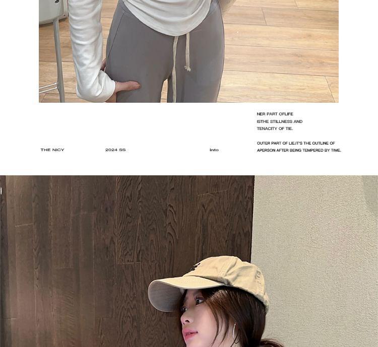 Long Sleeve V-Neck Plain Button Ruched T-Shirt Product Image