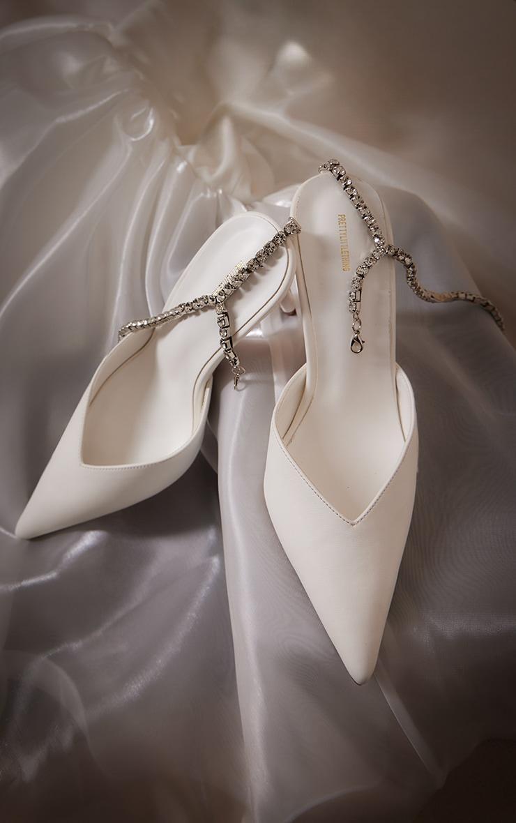 White PU Point Toe Diamante Chain Back High Heeled Courts Product Image