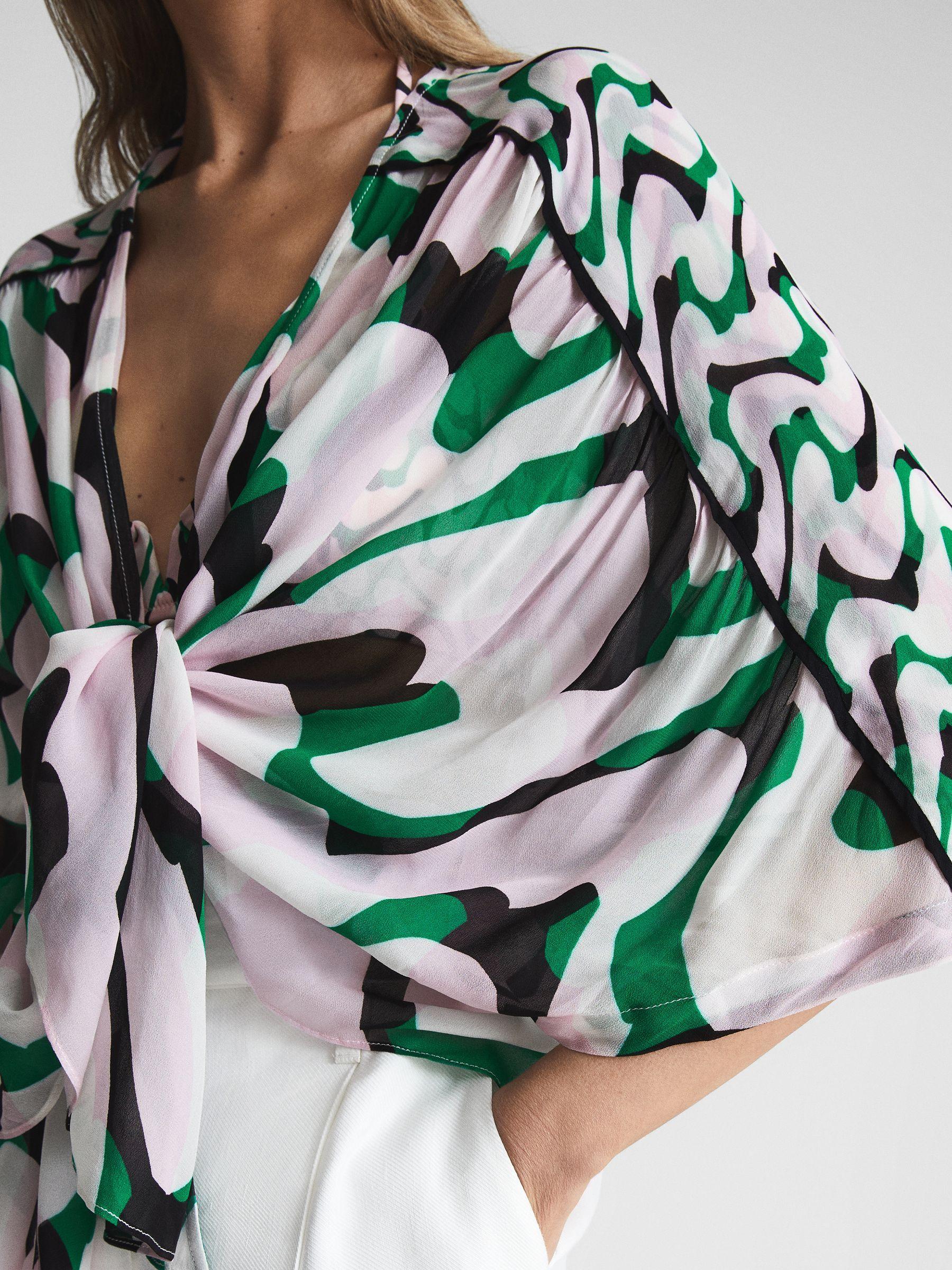 Printed Resort Shawl Top in Pink/Green Product Image