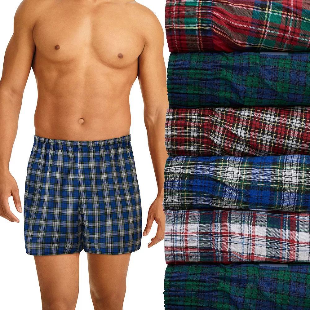 Hanes Ultimate 5+1 Bonus Pack Men's Woven Boxer Underwear, Size: Medium, Red Green Plaid Product Image