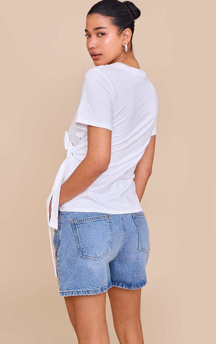White Cotton Tie Detail Oversized T Shirt Product Image