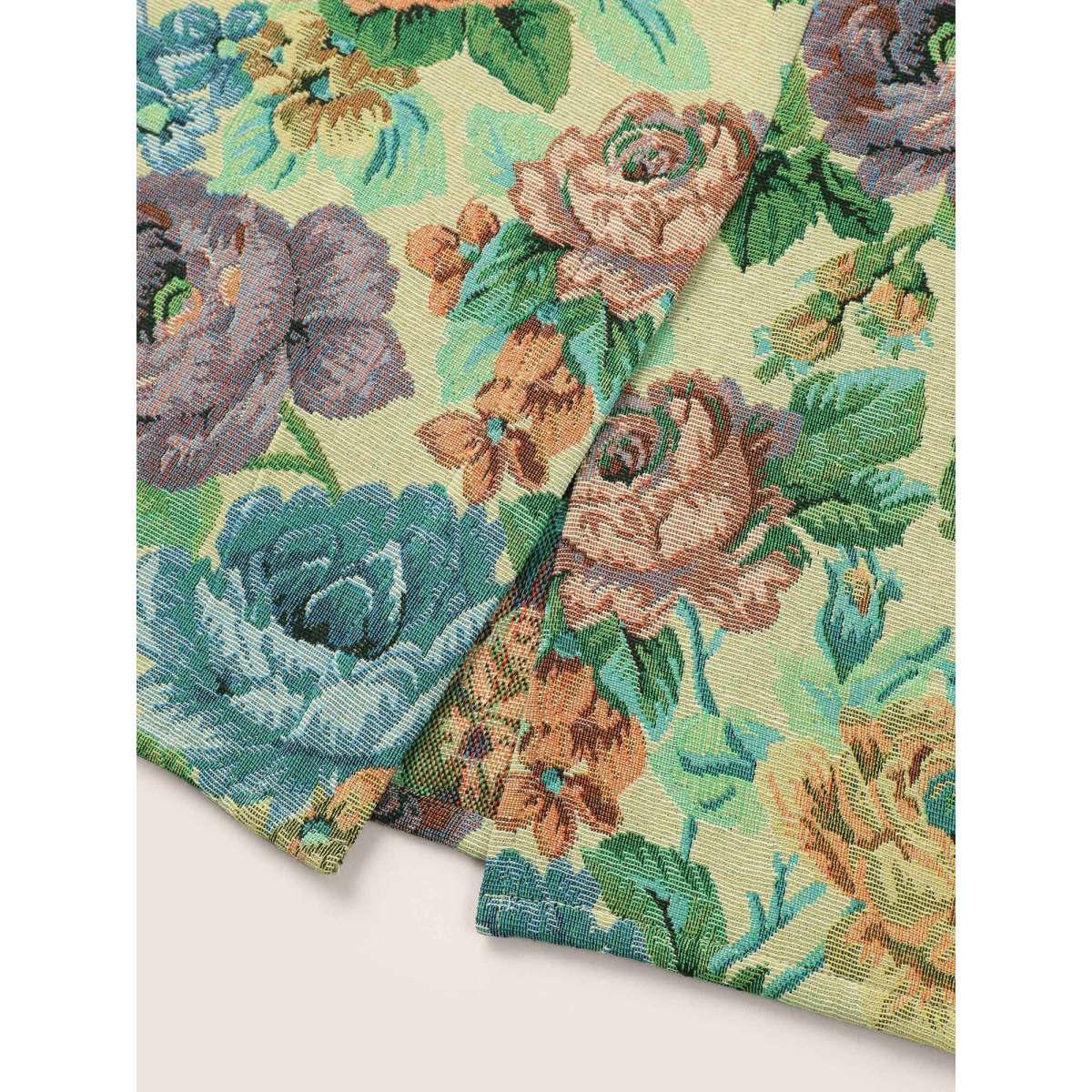 Plus Size Floral Print Elastic Waist Pocket Split Hem Skirt Women LightBrown Elegant Non No stretch Slanted pocket Everyday Skirts BloomChic 30/6X Product Image