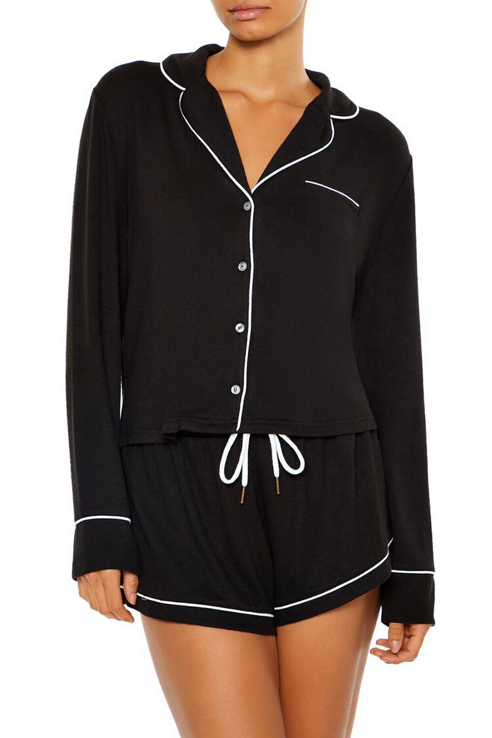 Piped-Trim Shirt & Shorts Pajama Set | Forever 21 Product Image