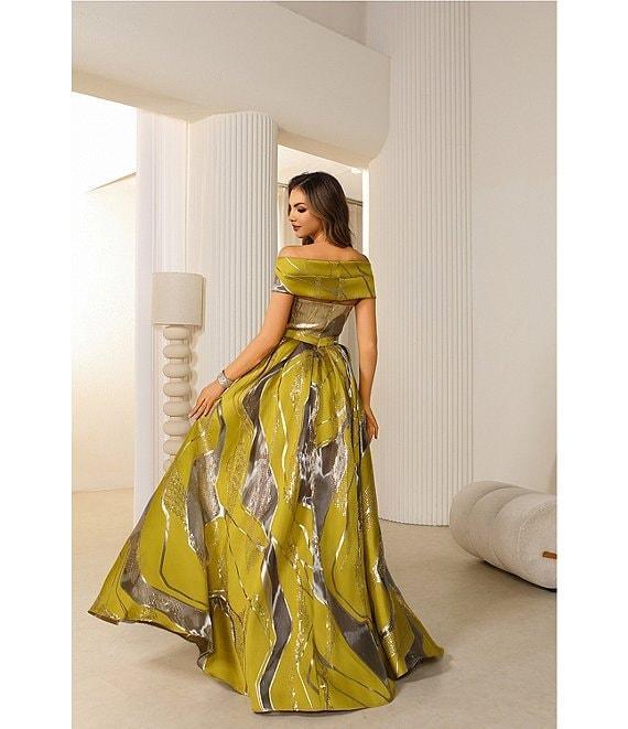 Terani Couture Off-The-Shoulder Printed Burn Out Chiffon Ballgown Product Image