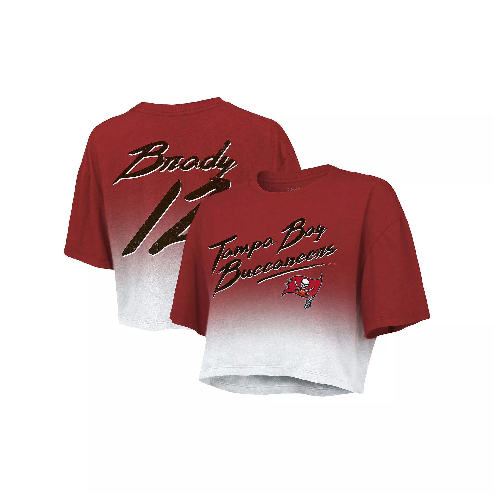 Women's Majestic Threads Tom Brady Red/White Tampa Bay Buccaneers Drip-Dye Player Name & Number Tri-Blend Crop T-Shirt, Size: 2XL Product Image