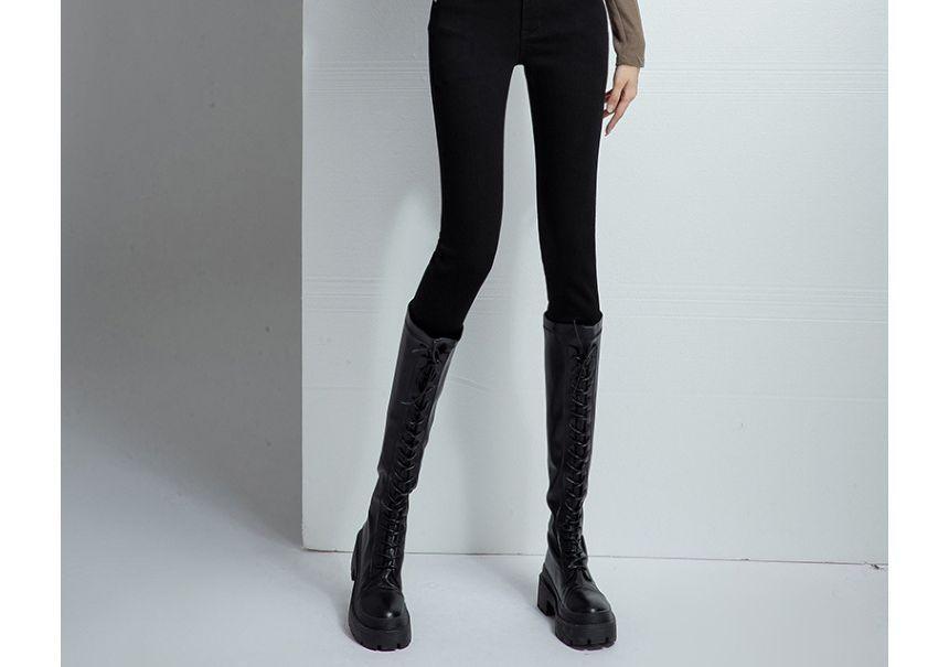 High Waist Washed Skinny Jeans Product Image