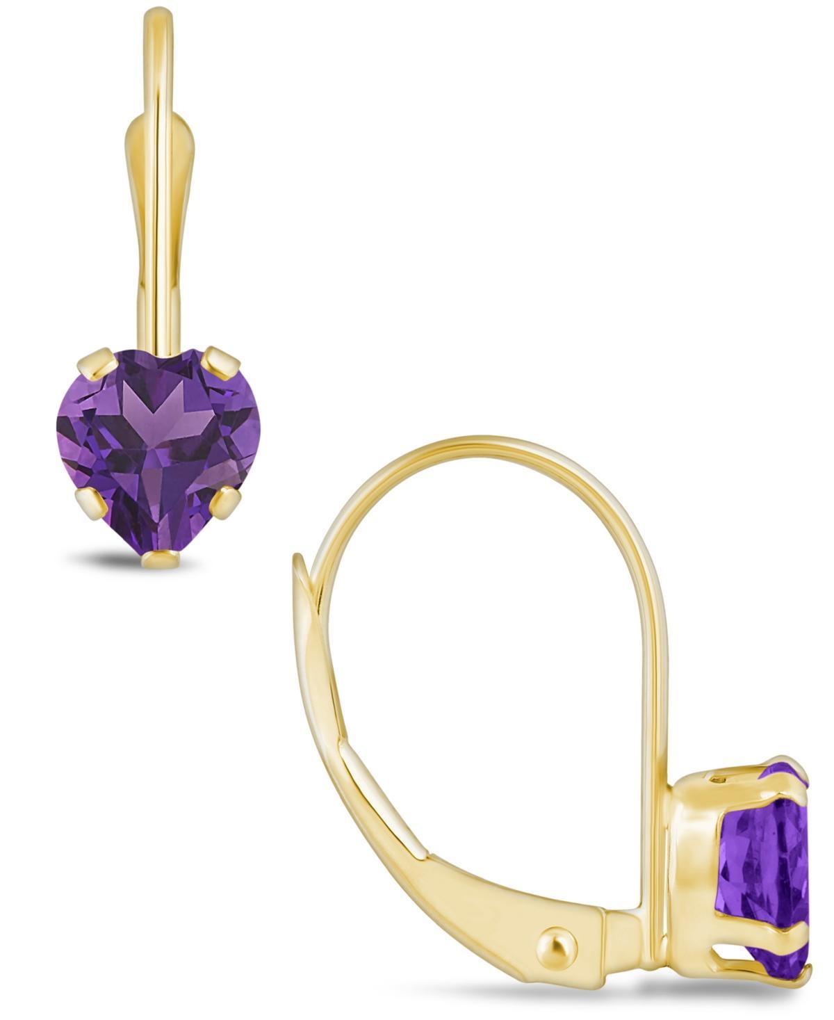 Celebration Gems 10k Gold Heart Shape Amethyst Leverback Earrings, Women's, 10k Whgold Product Image