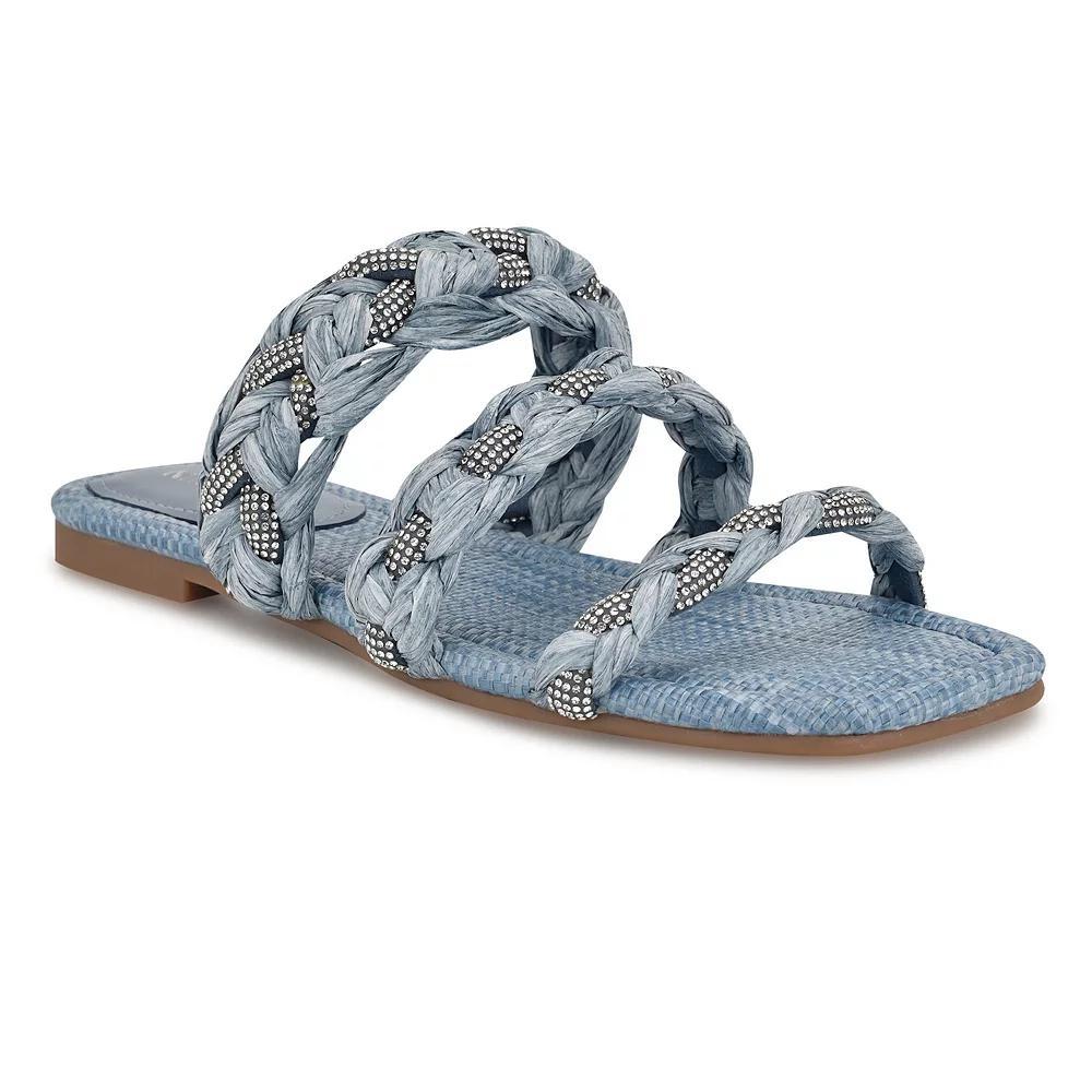 Nine West Women's Qazz Slip-On Square Toe Flat Sandals, Size: 9, Light Blue Product Image