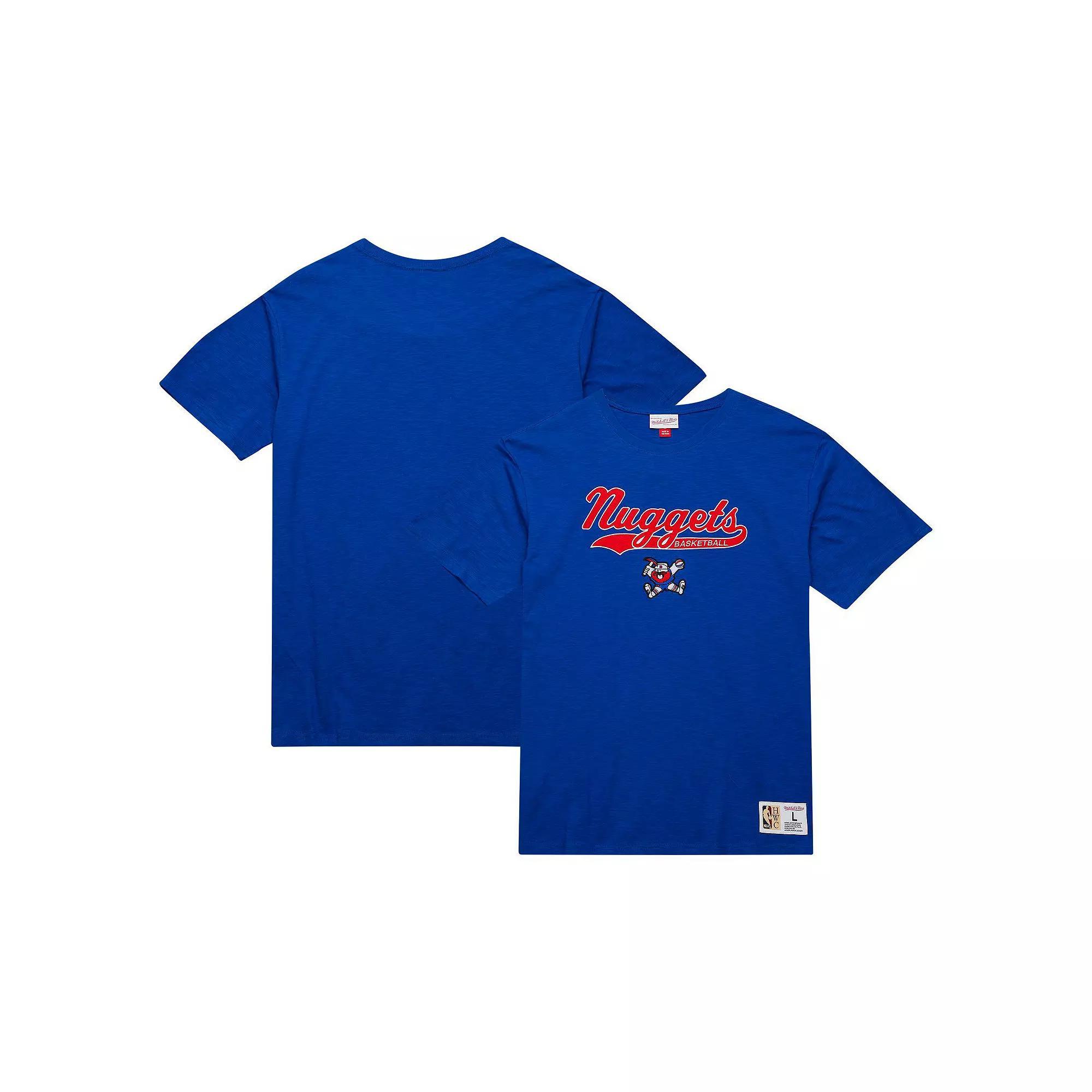 Men's Mitchell & Ness Royal Denver Nuggets Hardwood Classics Felt Applique Slub T-Shirt, Size: Large, Nug Blue Product Image