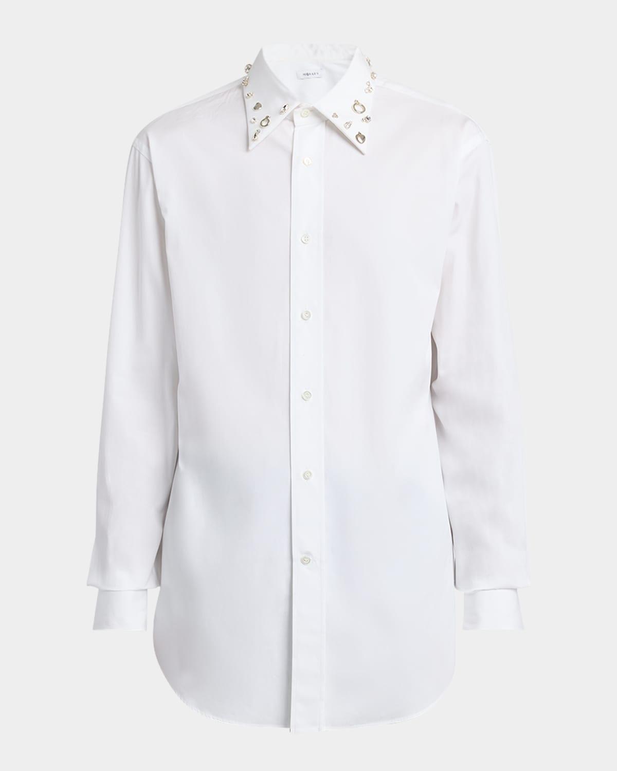 Mens Embellished-Collar Poplin Sport Shirt Product Image