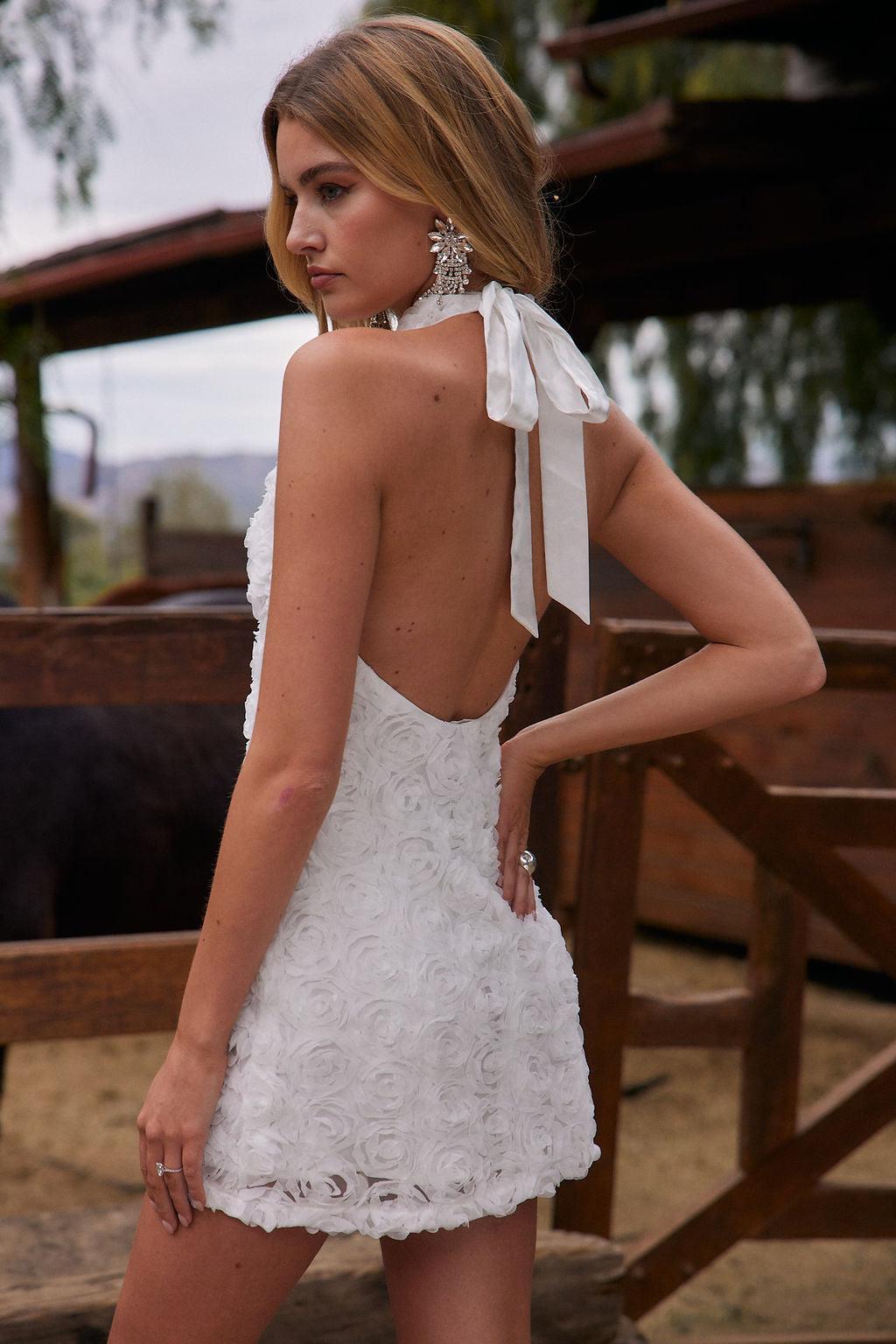 Maya White Floral Applique Halter Mini Dress Product Image