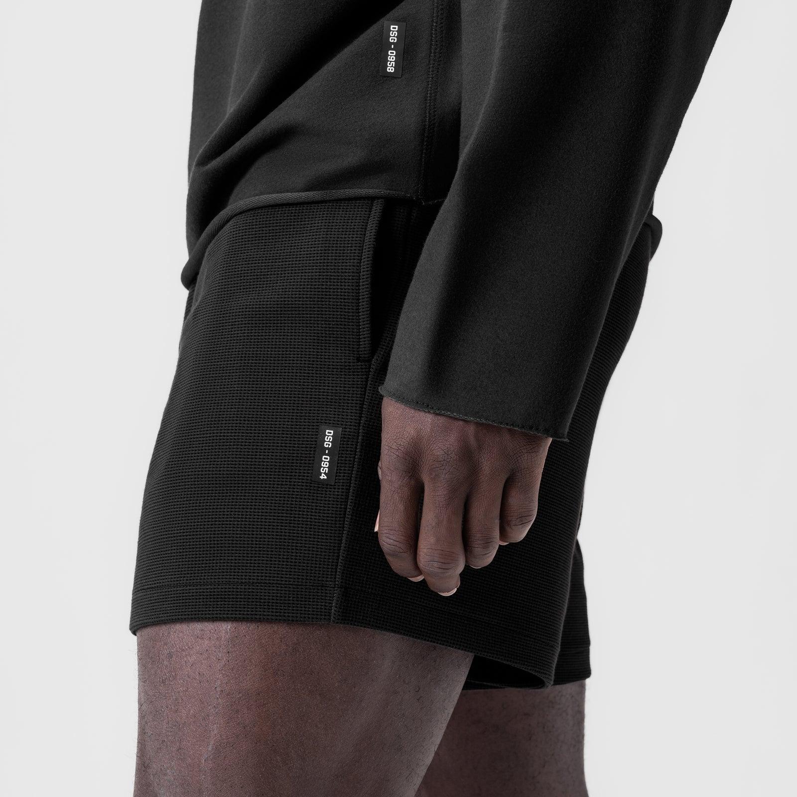 0954. Waffle Knit Sweat Short - Black Product Image