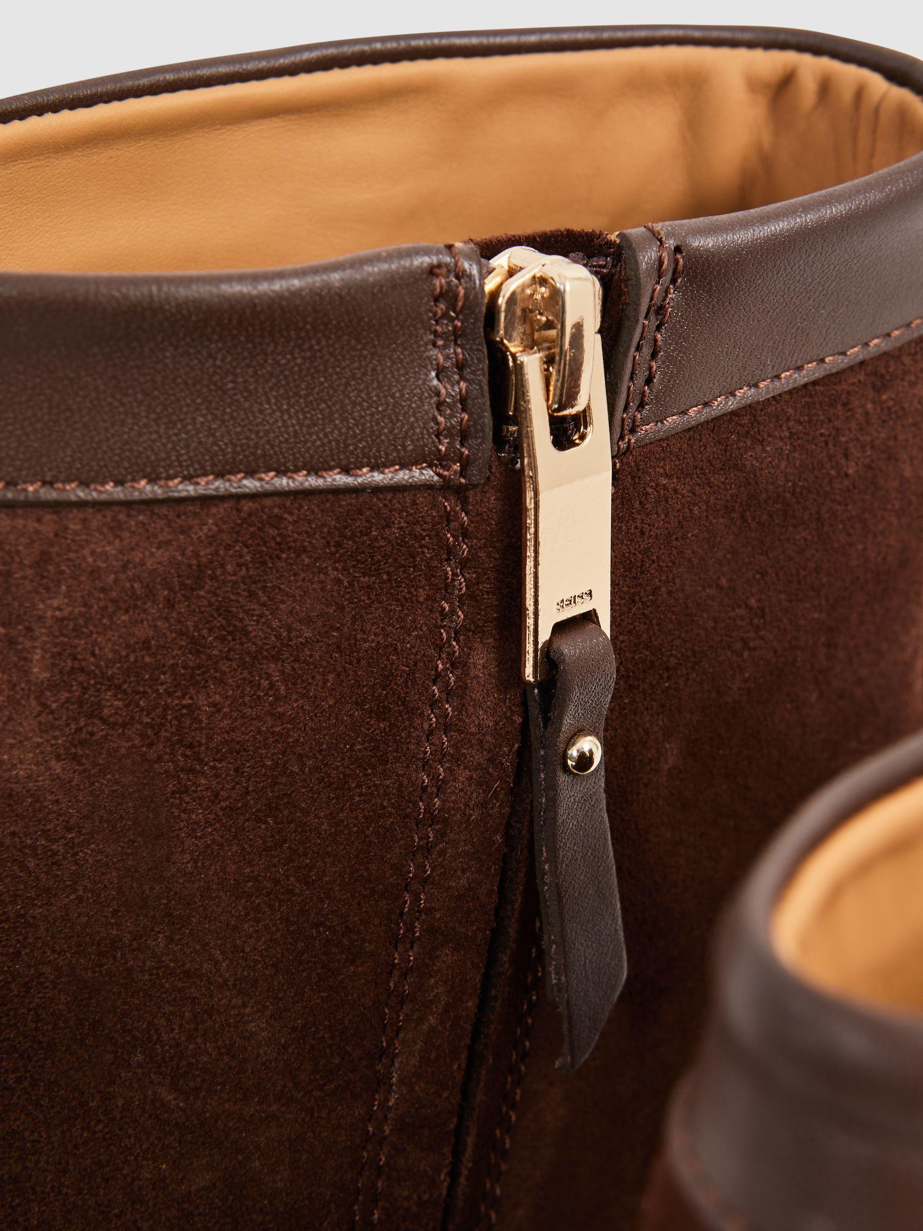 Suede Zip-Through Boots in Brown Product Image