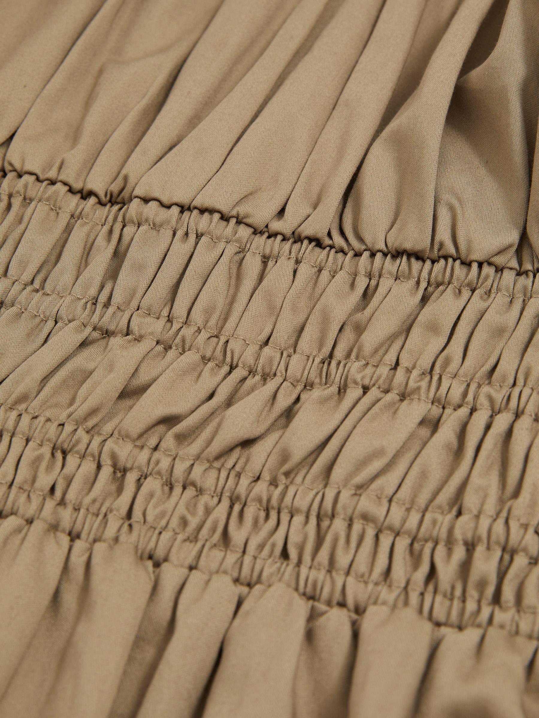 Cotton Craft-Stitch Shirred Midi Dress in Khaki Product Image