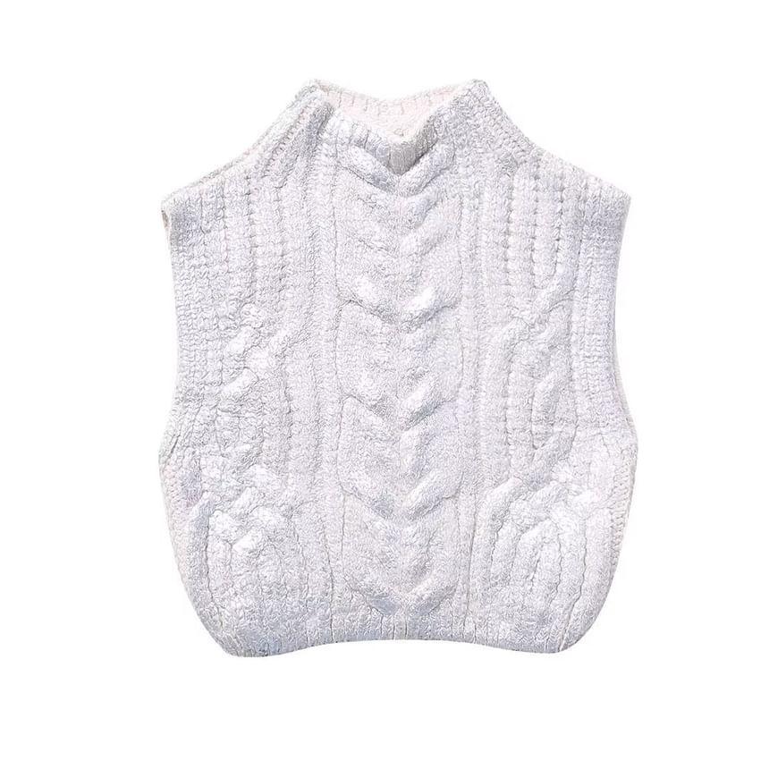 High Neck Cable Knit Sweater Vest Product Image