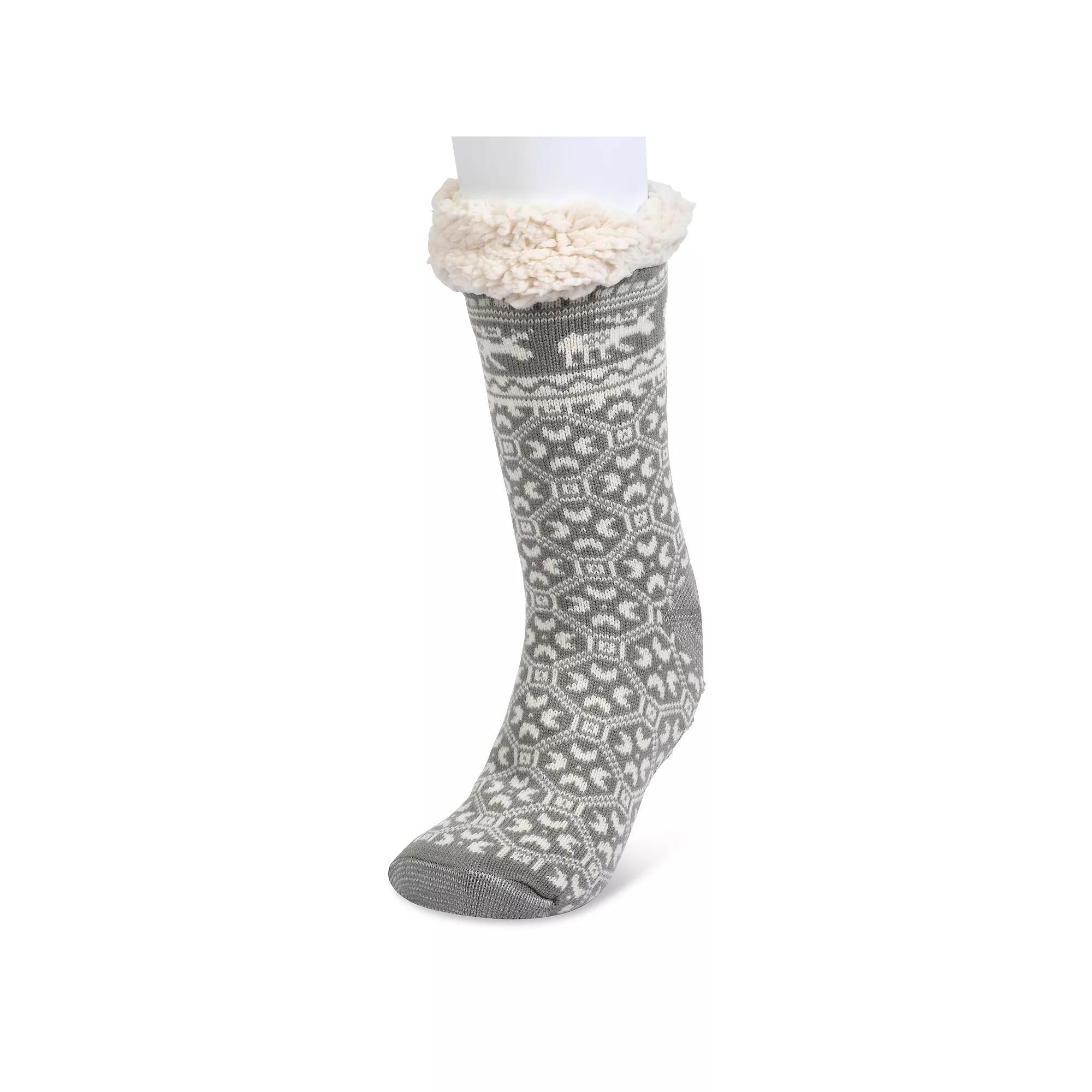 Women's GaaHuu® Non-Skid Faux Shearling Moose Slipper Socks, Gray Product Image