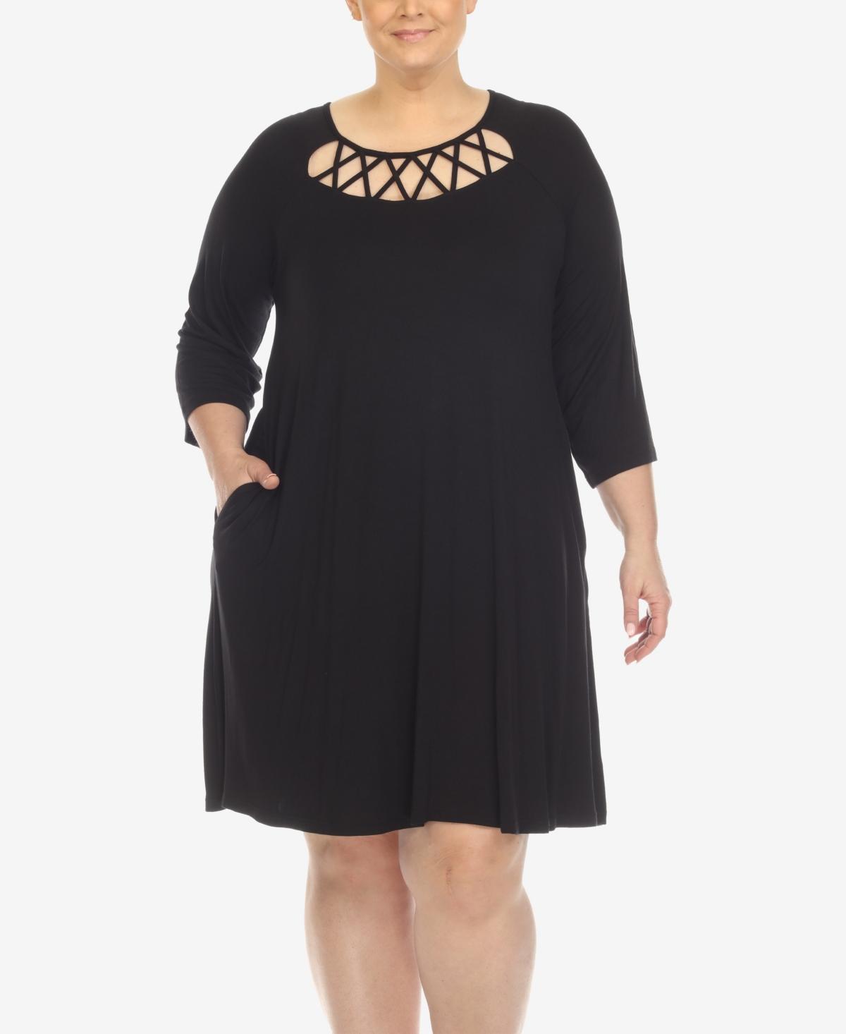 White Mark Plus Size Criss Cross Neckline 3/4 Sleeve Swing Dress Product Image