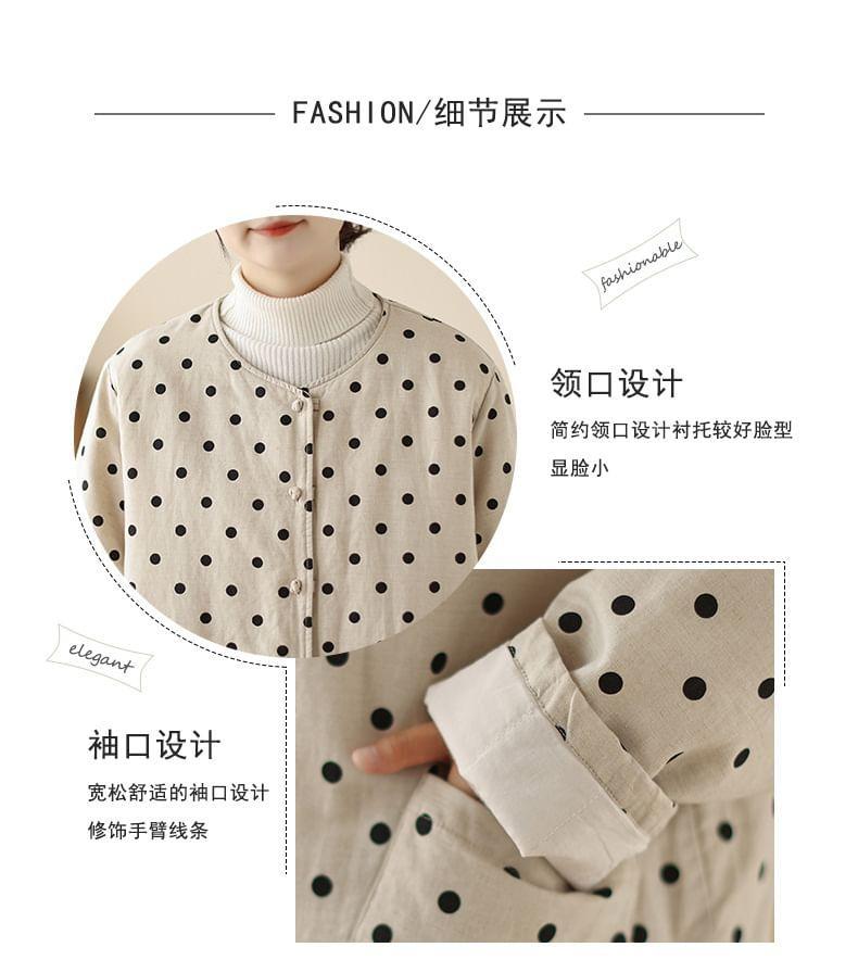 Round Neck Dotted Padded Frog Button Jacket Product Image
