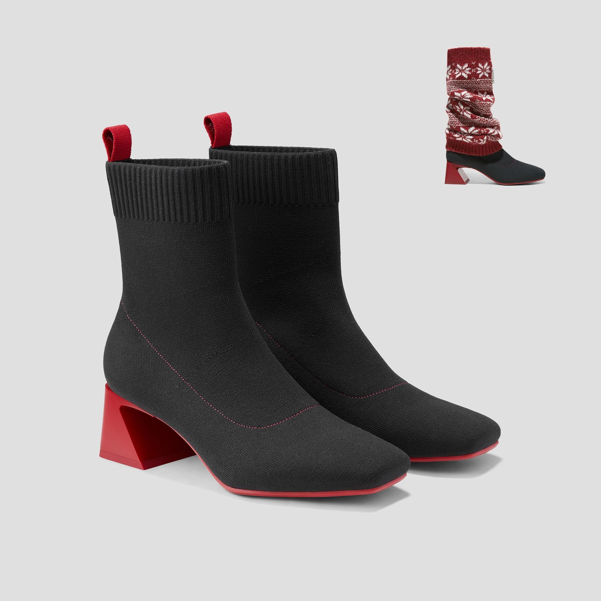 Square-Toe Water-Repellent Heeled Boots (Rafaella) Product Image