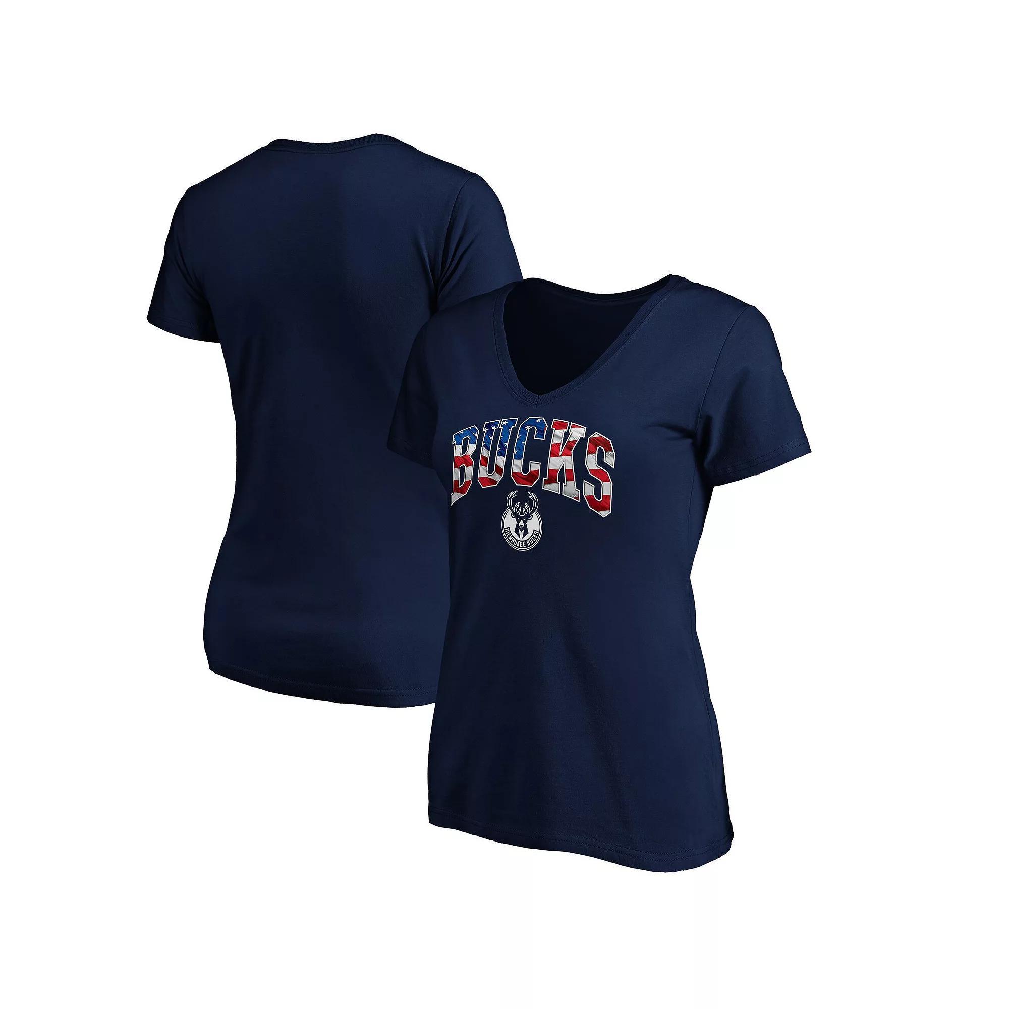 Womens Milwaukee Bucks Banner Wave V-Neck T-Shirt Blue Product Image