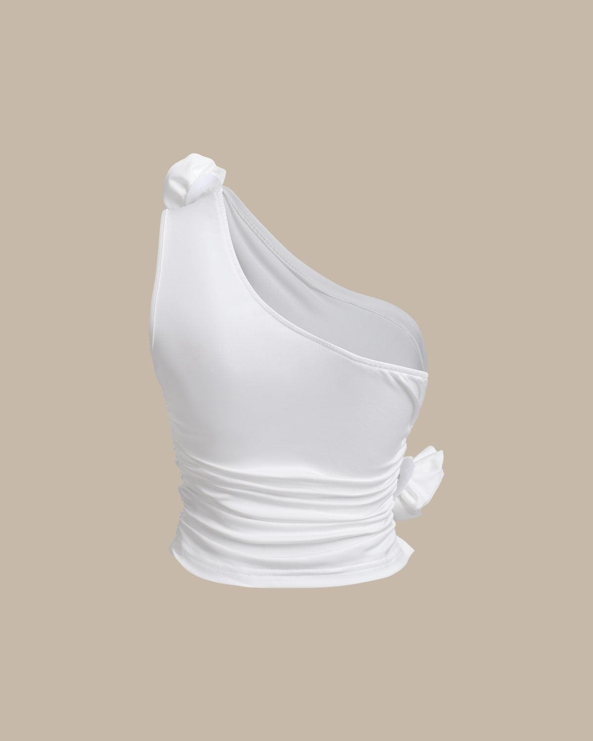 White One Shoulder Tank Top Product Image