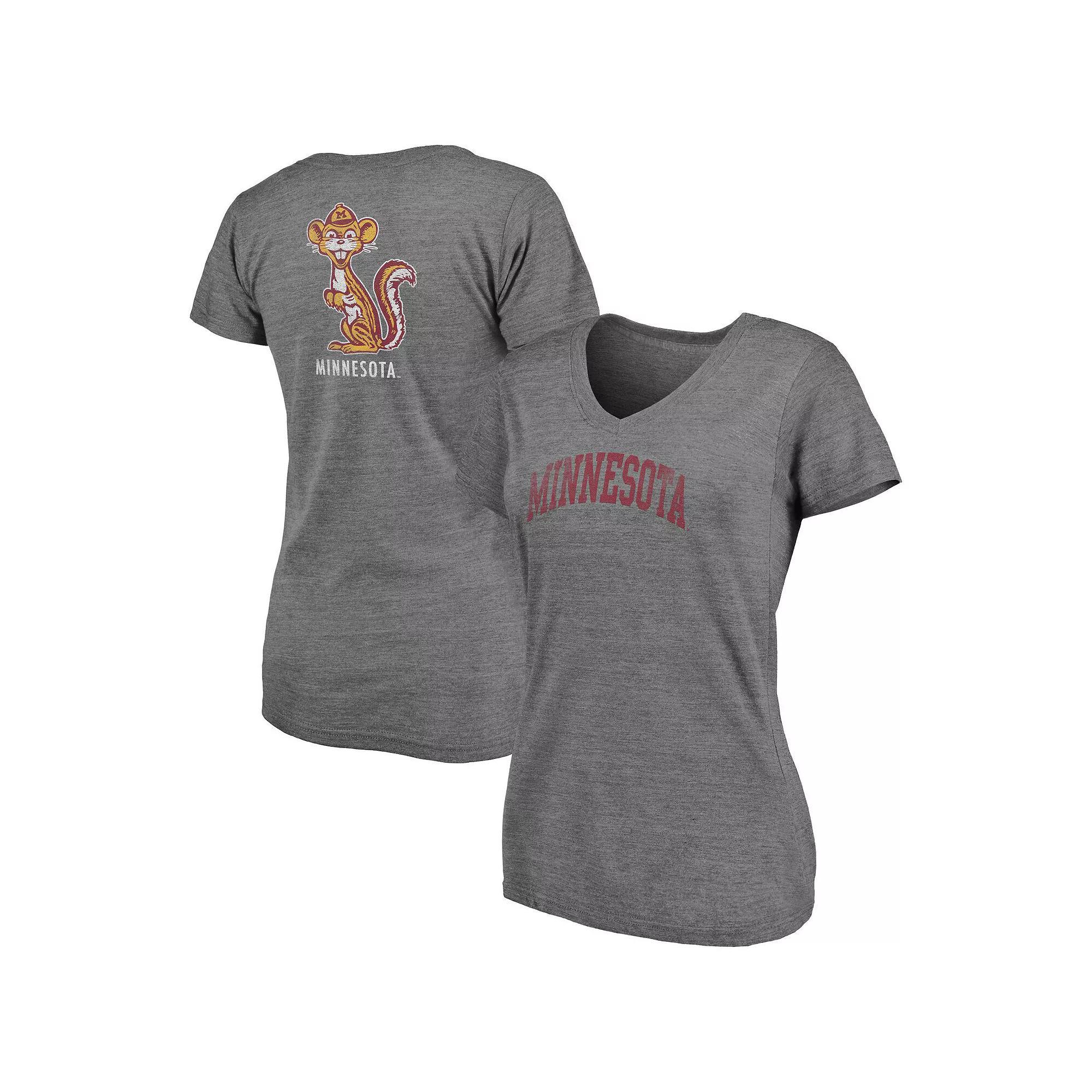 Womens Fanatics Branded Heathered Gray Minnesota Golden Gophers Slab Serif 2-Hit V-Neck Tri-Blend T-Shirt Product Image