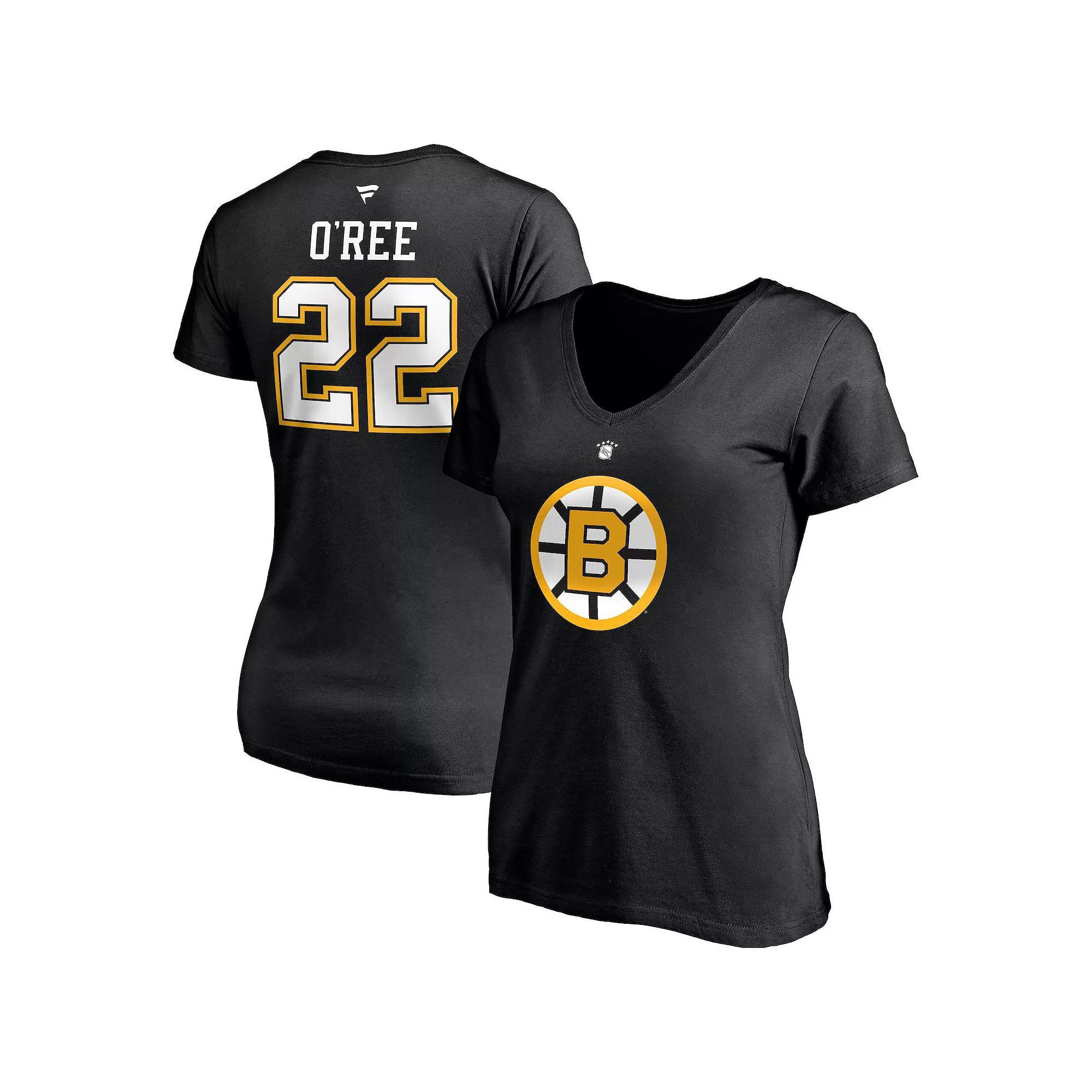 Women's Fanatics Branded Willie O'Ree Black Boston Bruins Authentic Stack Retired Player Name & Number V-Neck T-Shirt, Size: Large Product Image