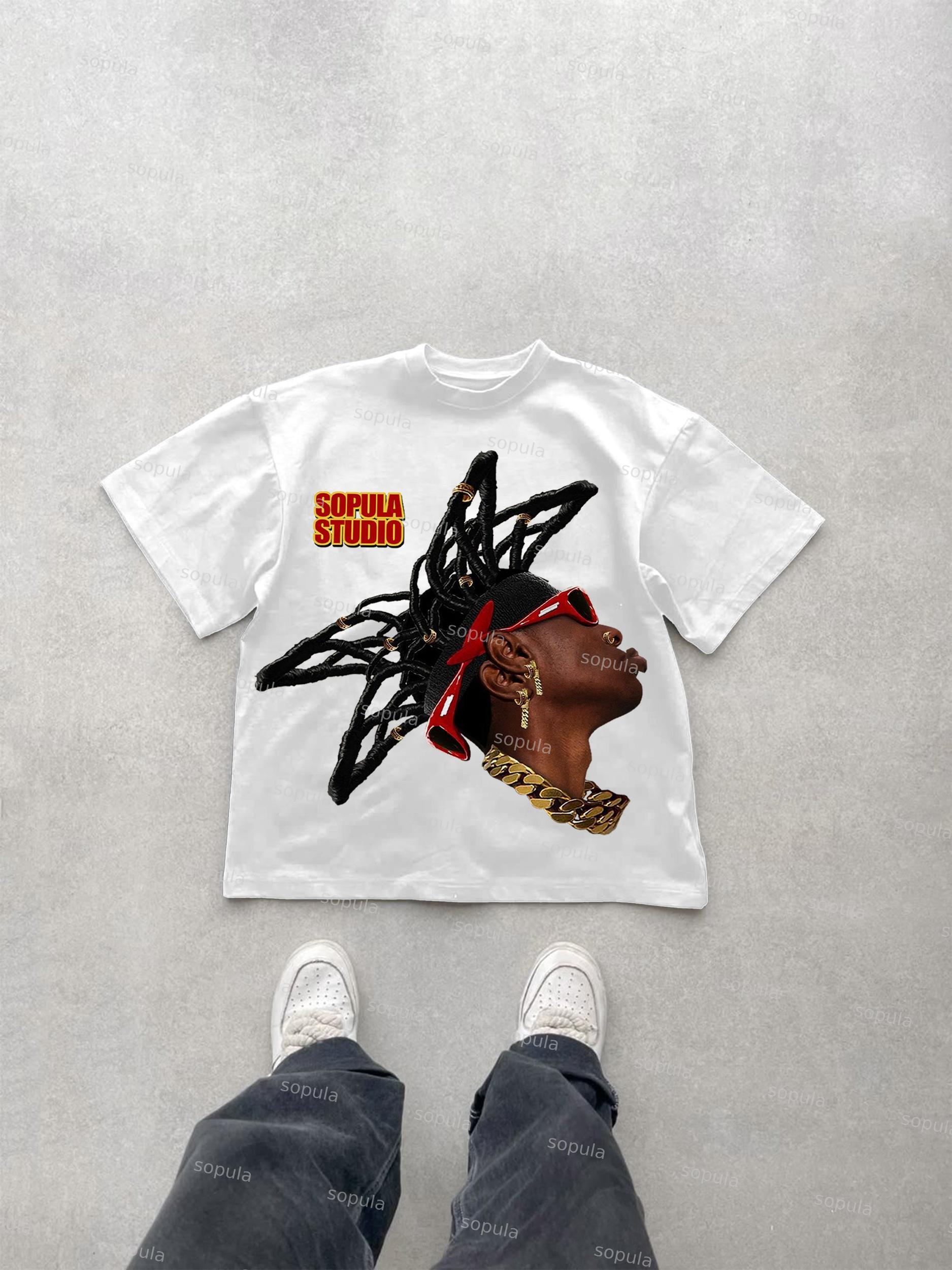 Street Drip Portrait Print Cotton T-shirt Product Image