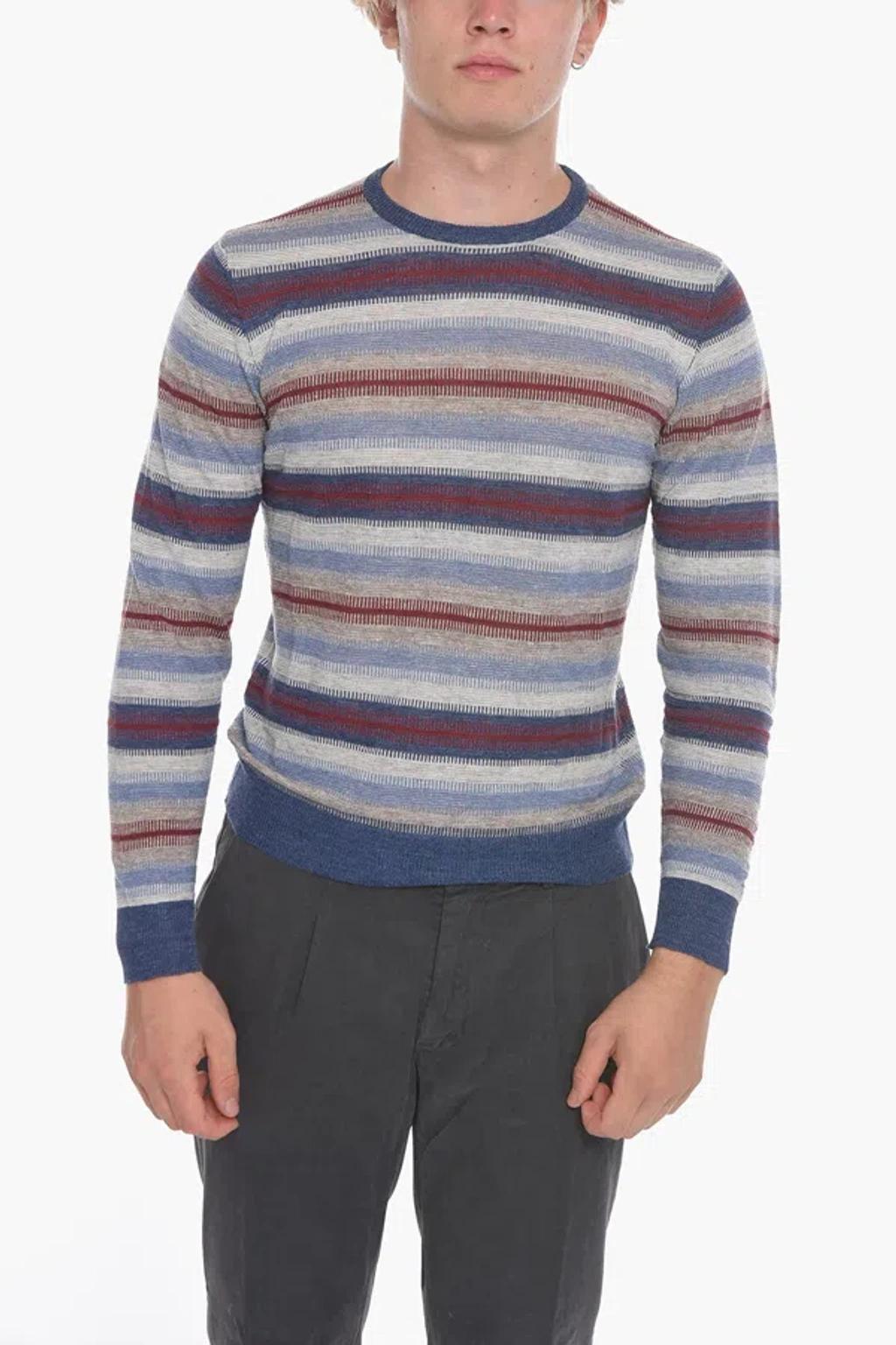 CORNELIANI Crew Neck Canton Linen Blend Sweater In Multi Product Image