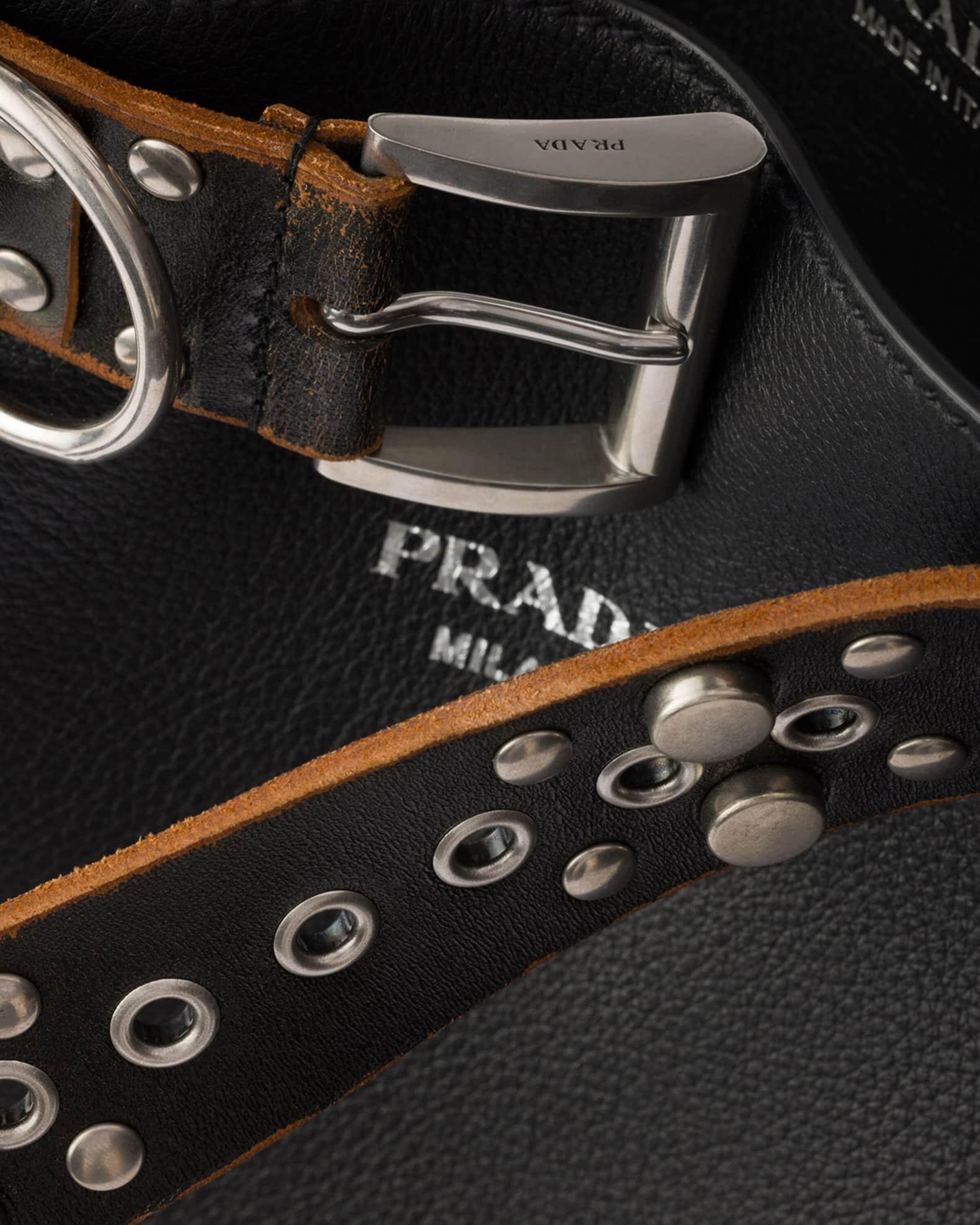 Men's Buckle Leather Bag with Studded Belt Product Image