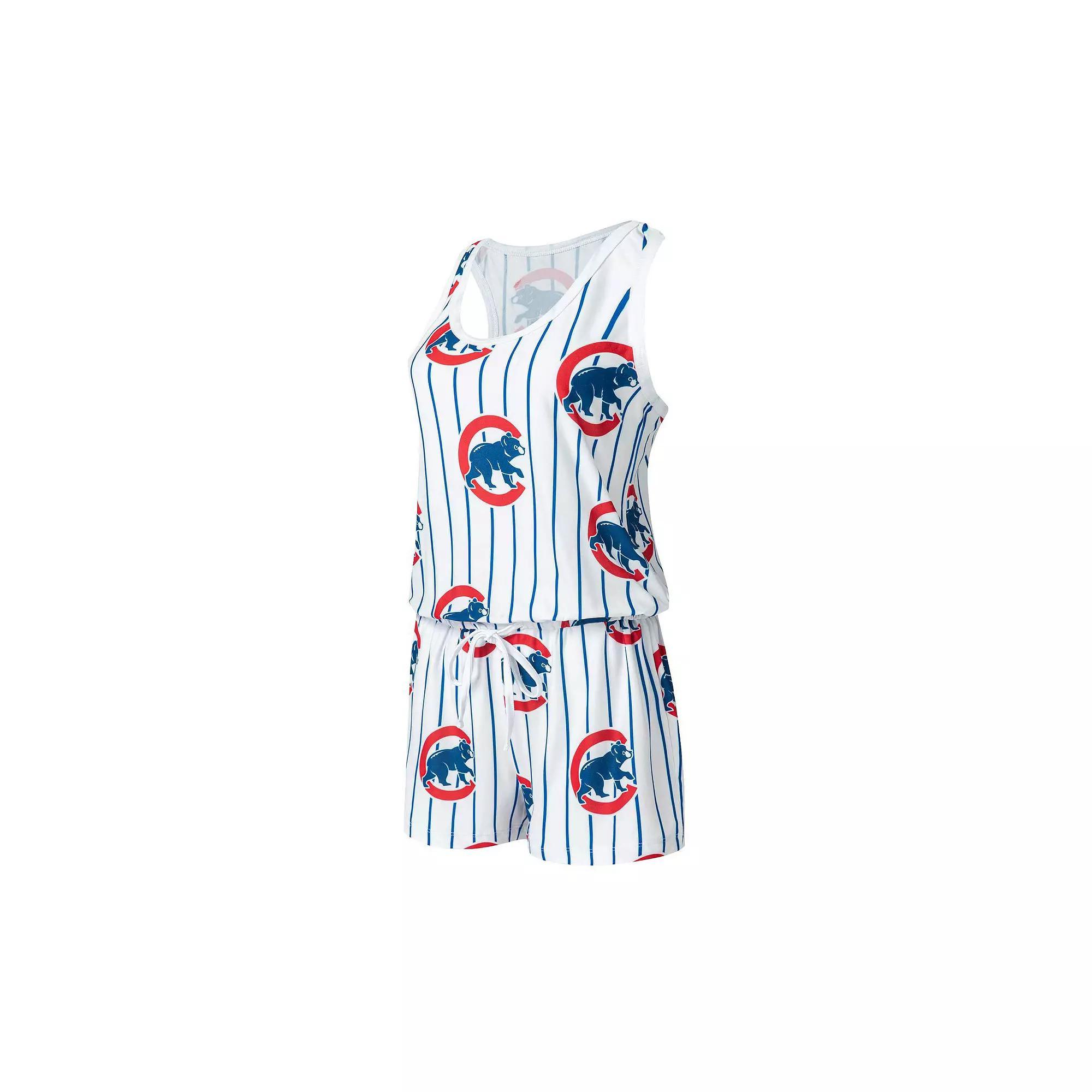 Women's Concepts Sport White Chicago Cubs Reel Pinstripe Knit Romper, Size: Small Product Image
