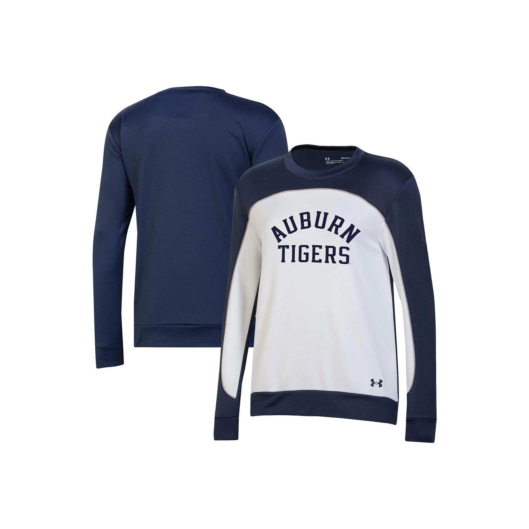 Women's Under Armour Navy/White Auburn Tigers Colorblock Pullover Sweatshirt, Size: XS, Blue Product Image