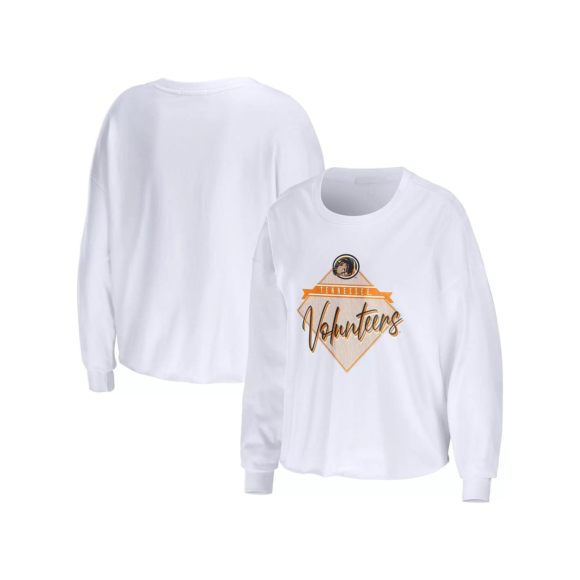Women's WEAR by Erin Andrews White Tennessee Volunteers Diamond Long Sleeve Cropped T-Shirt, Size: Large Product Image