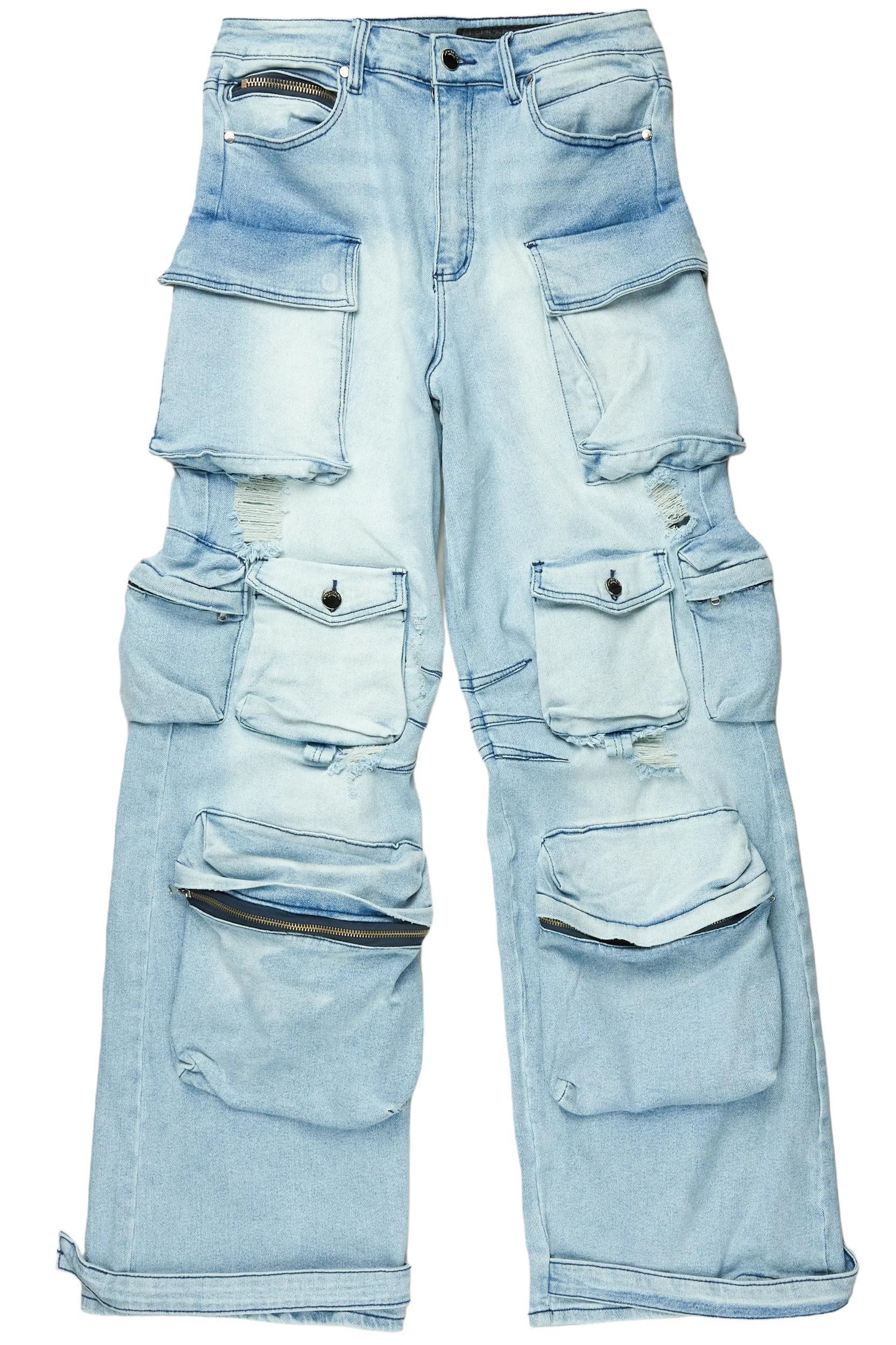 Mahesh Blue Baggy Cargo Jean Male Product Image