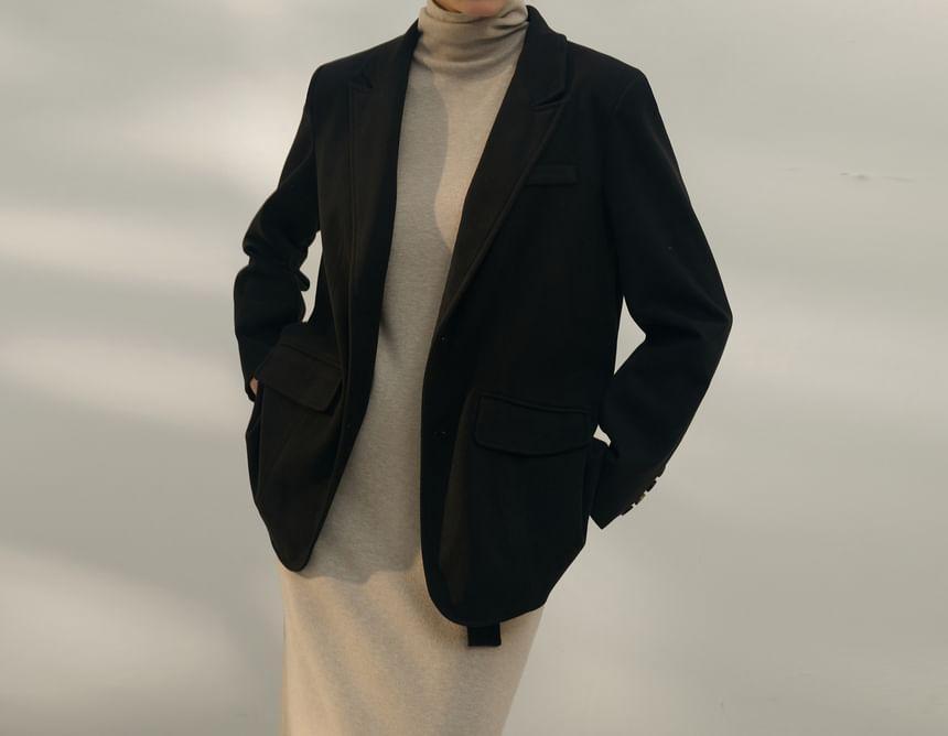 Lapel Collar Plain Single Button Blazer Product Image