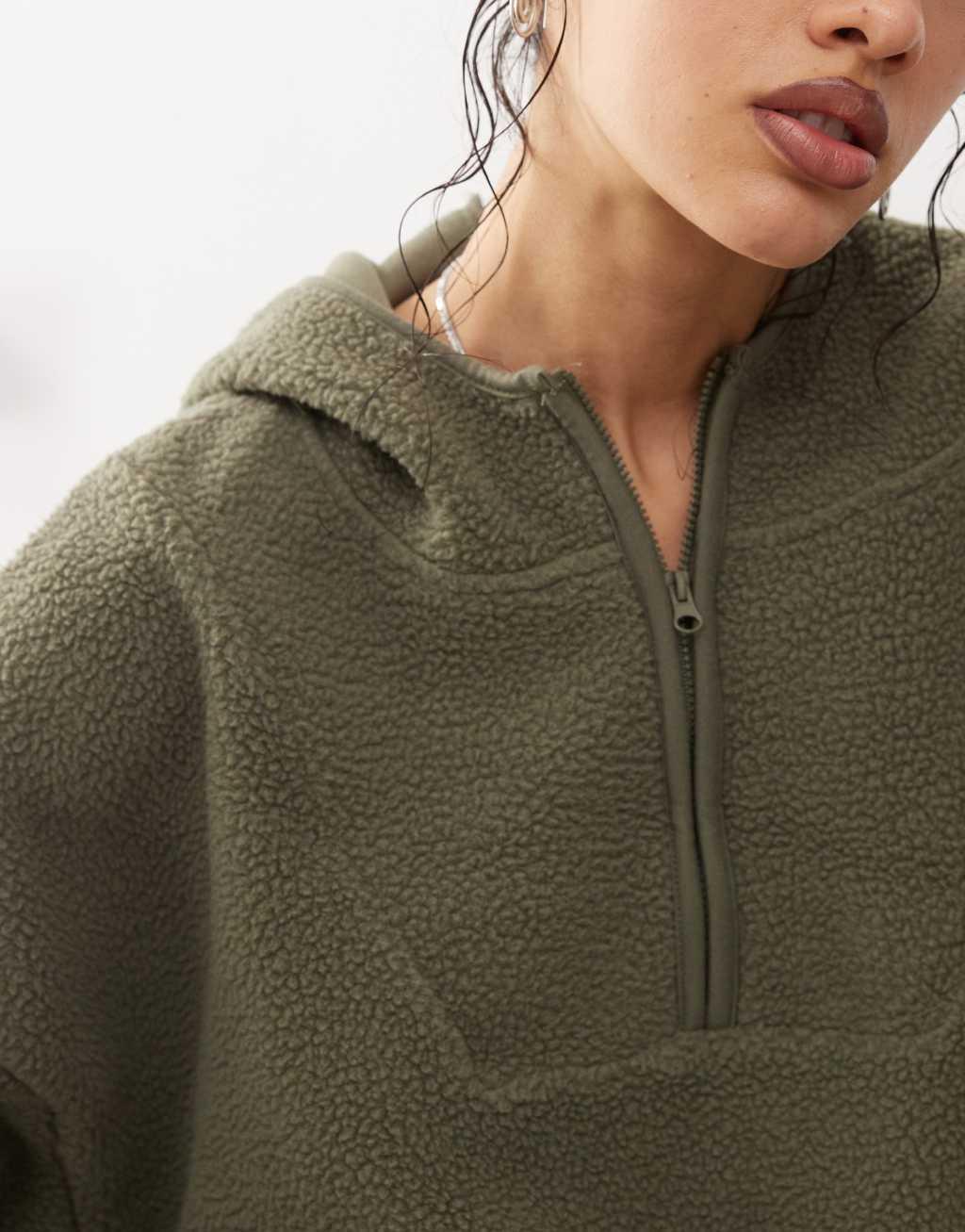 Noisy May quarter zip hooded fleece khaki Product Image