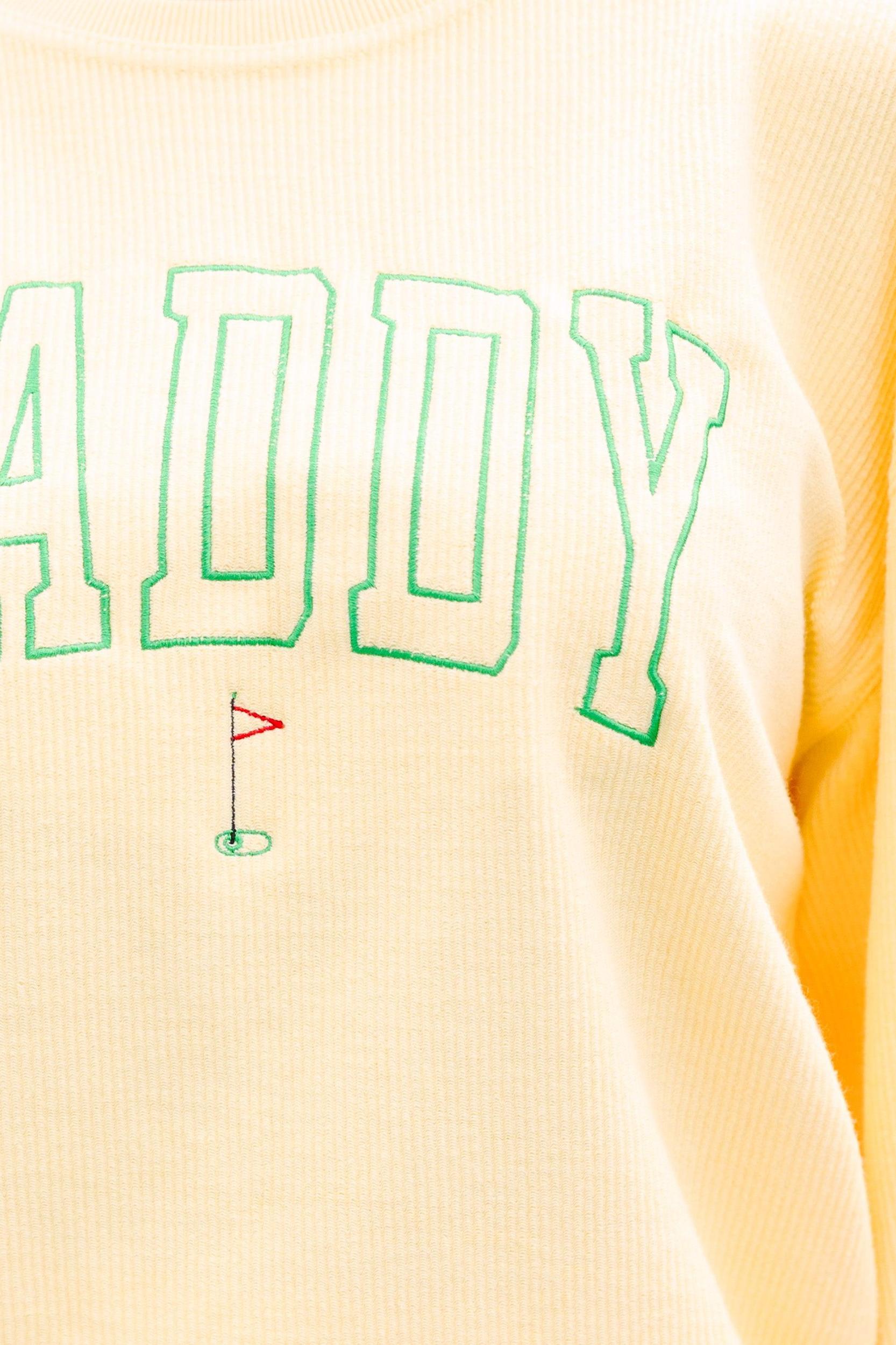 Call Me Caddy Yellow Embroidered Graphic Corded Sweatshirt Female Product Image