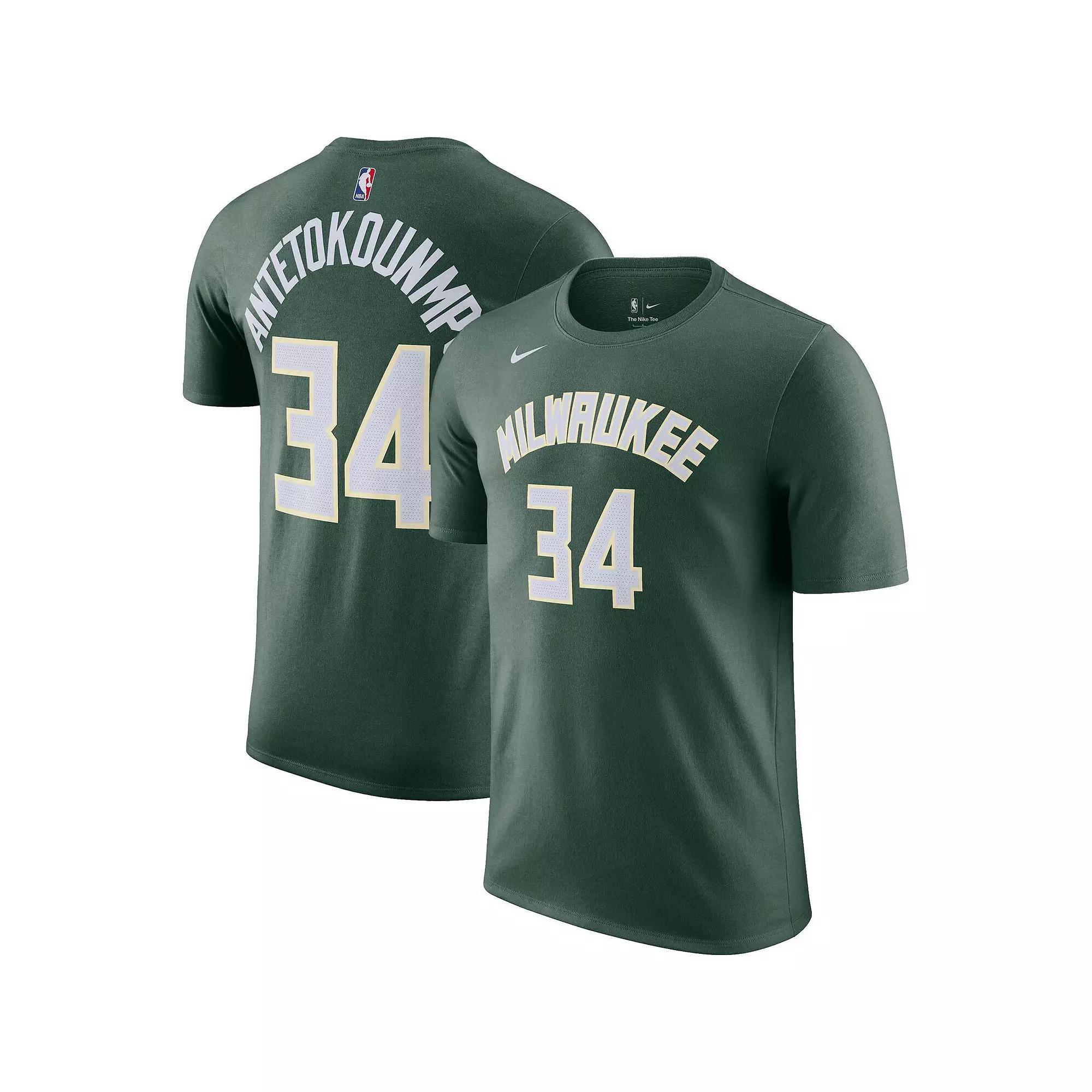 Men's Nike Giannis Antetokounmpo Hunter Green Milwaukee Bucks Icon 2022/23 Name & Number T-Shirt, Size: XL, Team Product Image