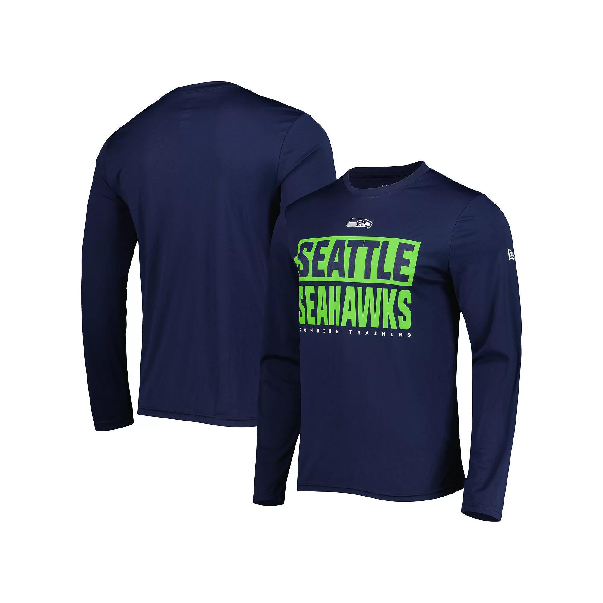 Men's New Era College Navy Seattle Seahawks Combine Authentic Offsides Long Sleeve T-Shirt, Size: Large, Blue Product Image