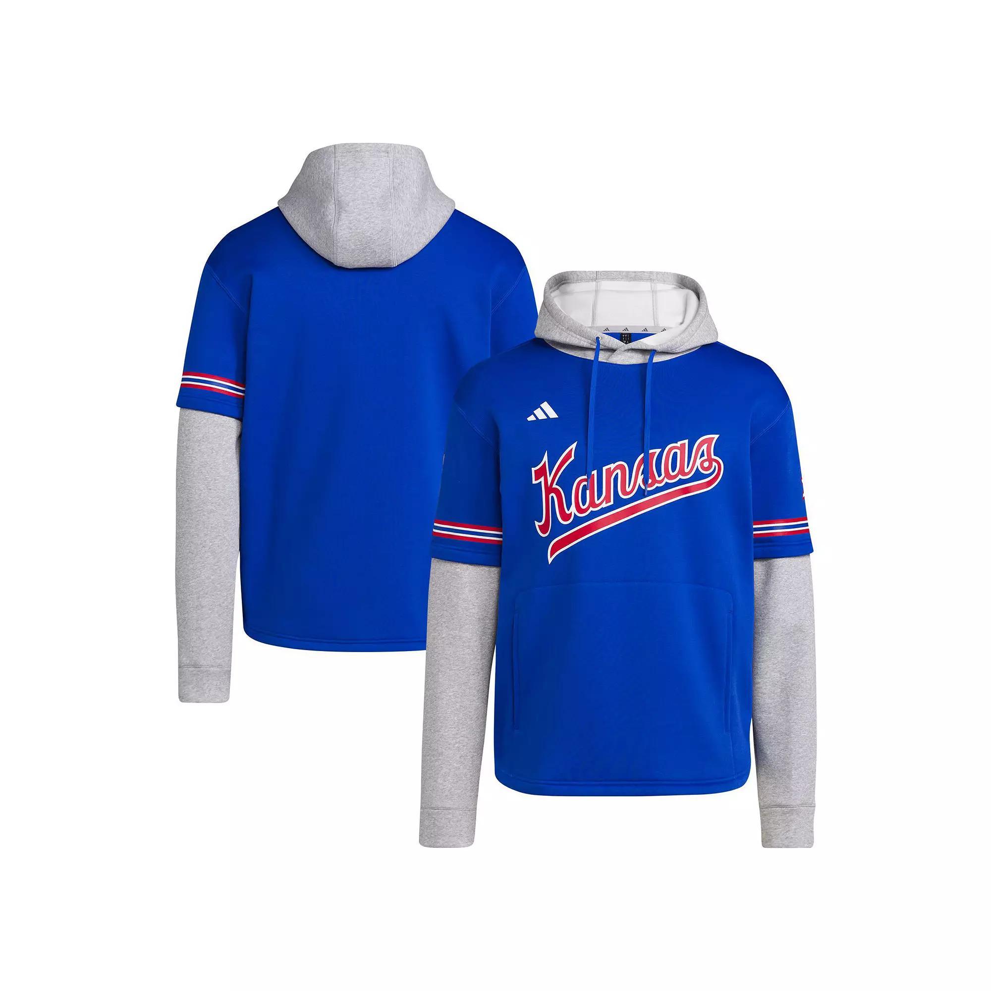 Men's adidas  Royal Kansas Jayhawks Pullover Baseball Jersey Hoodie, Size: Large, Blue Product Image