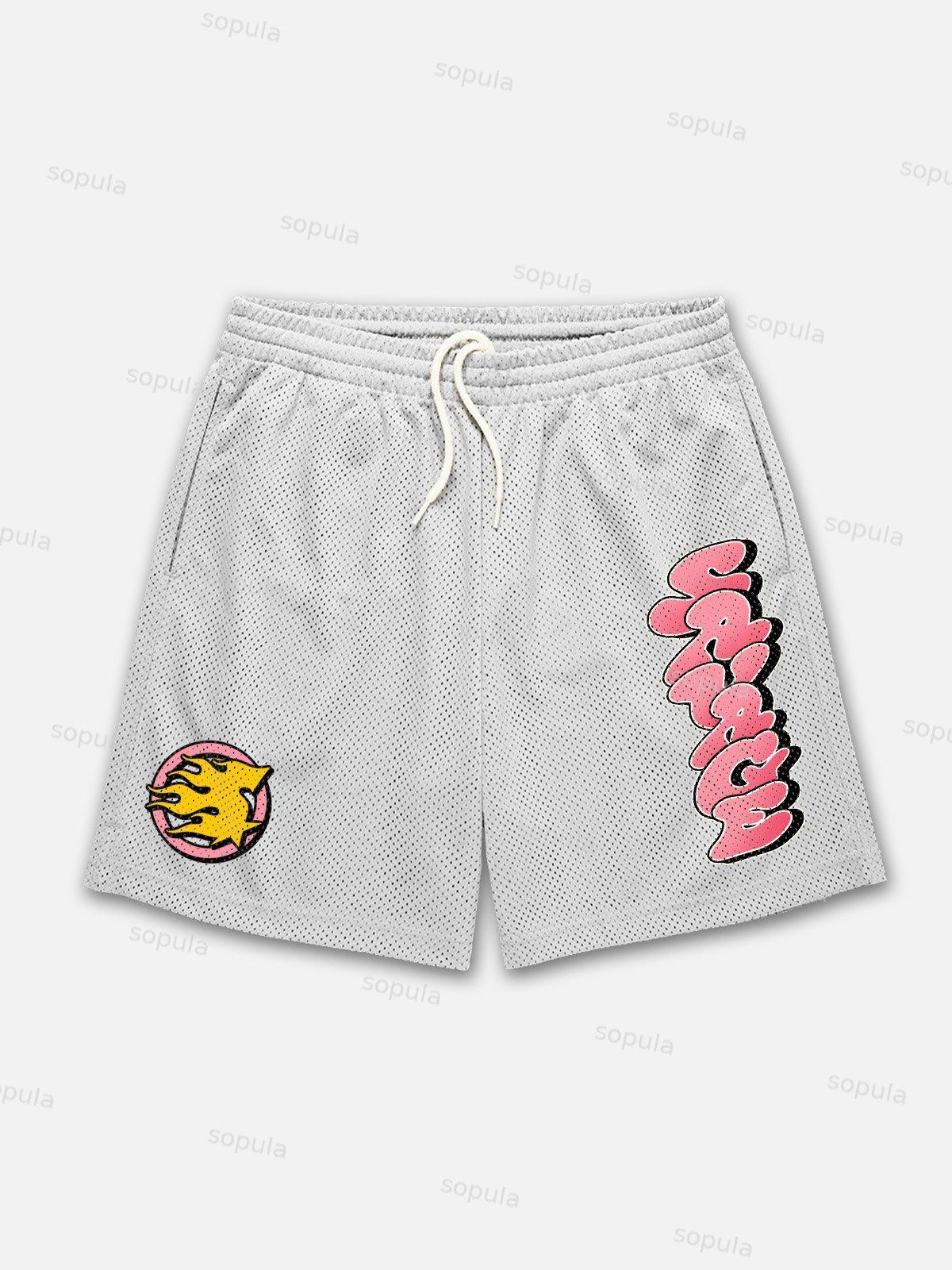 Savage Street Letter Dot Print Graphic Mesh Shorts Product Image
