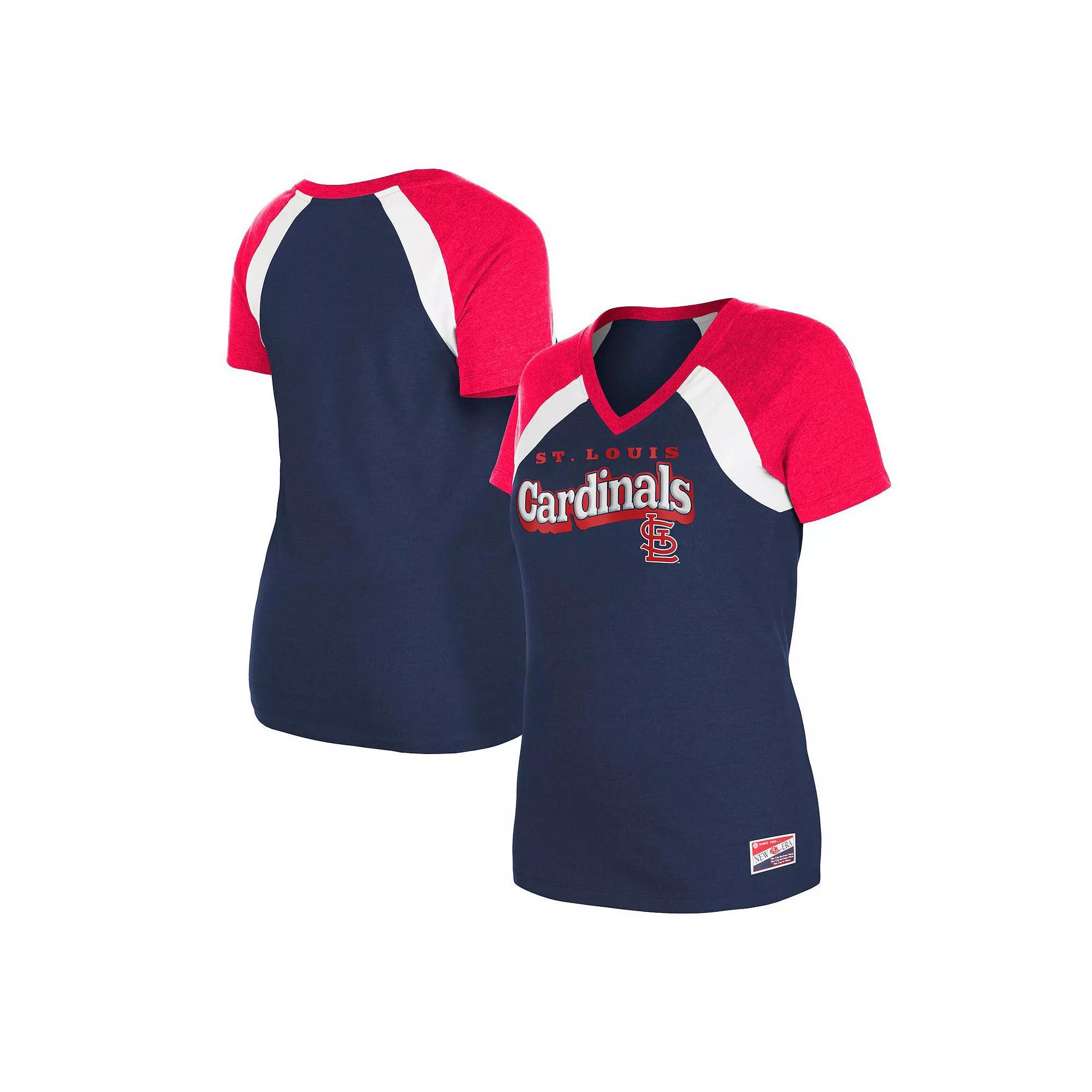 Women's New Era Navy Los Angeles Angels Heathered Raglan V-Neck T-Shirt, Size: Small, Blue Product Image