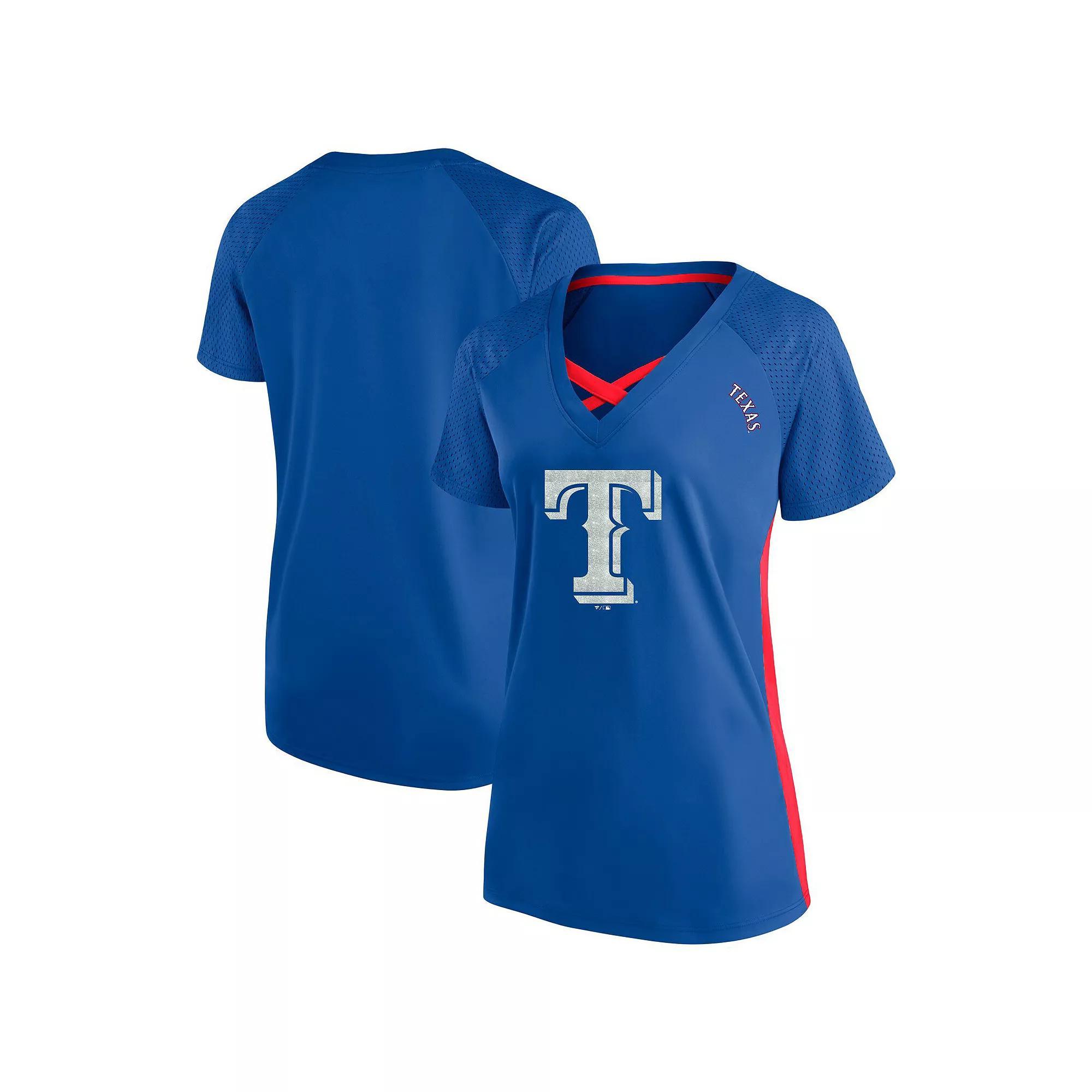 Women's Profile  Royal Texas Rangers Plus Size Glitter Raglan V-Neck T-Shirt, Size: 1XL, Blue Product Image