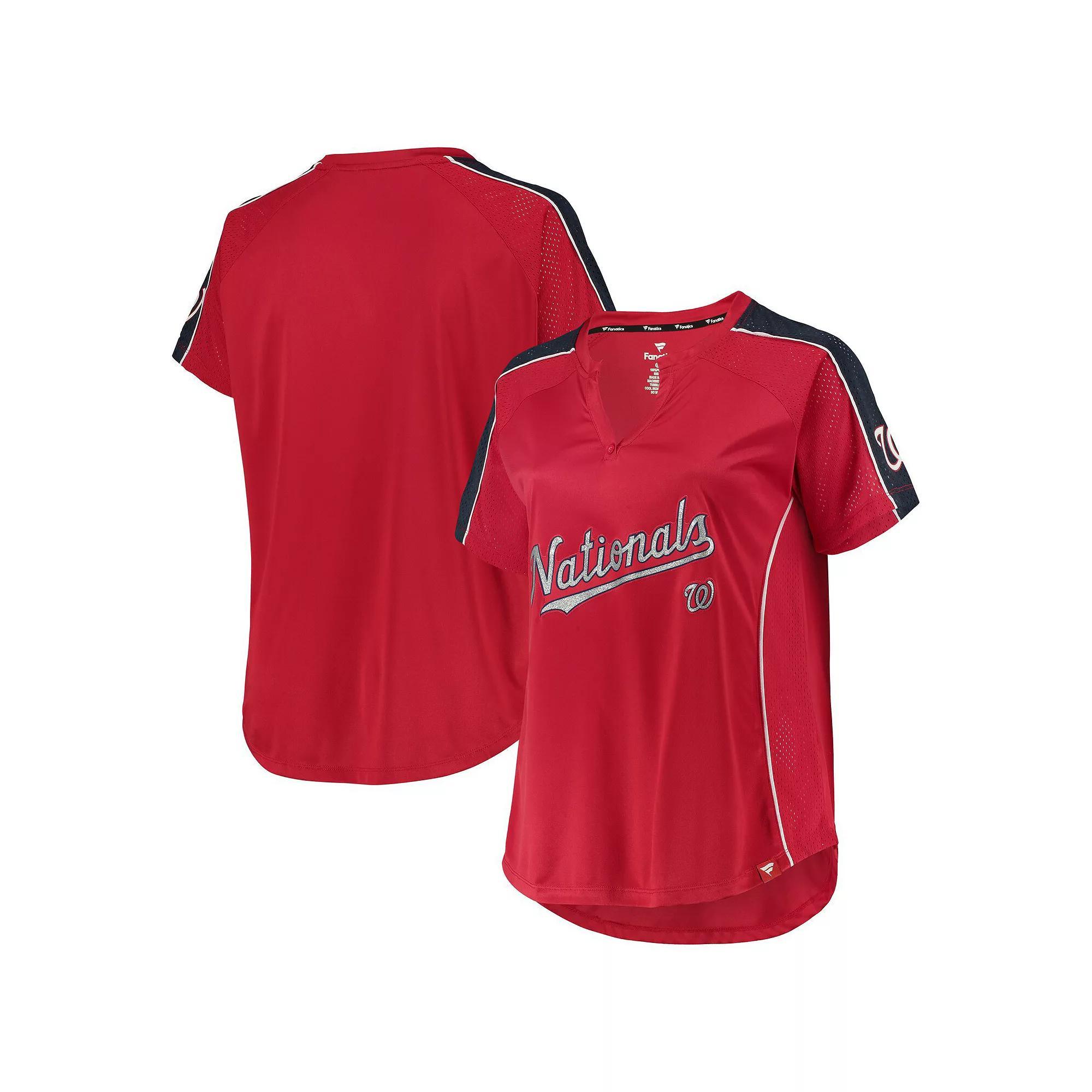 Women's Red Washington Nationals Plus Size Diva Notch Neck Raglan T-Shirt, Size: 4XL Product Image