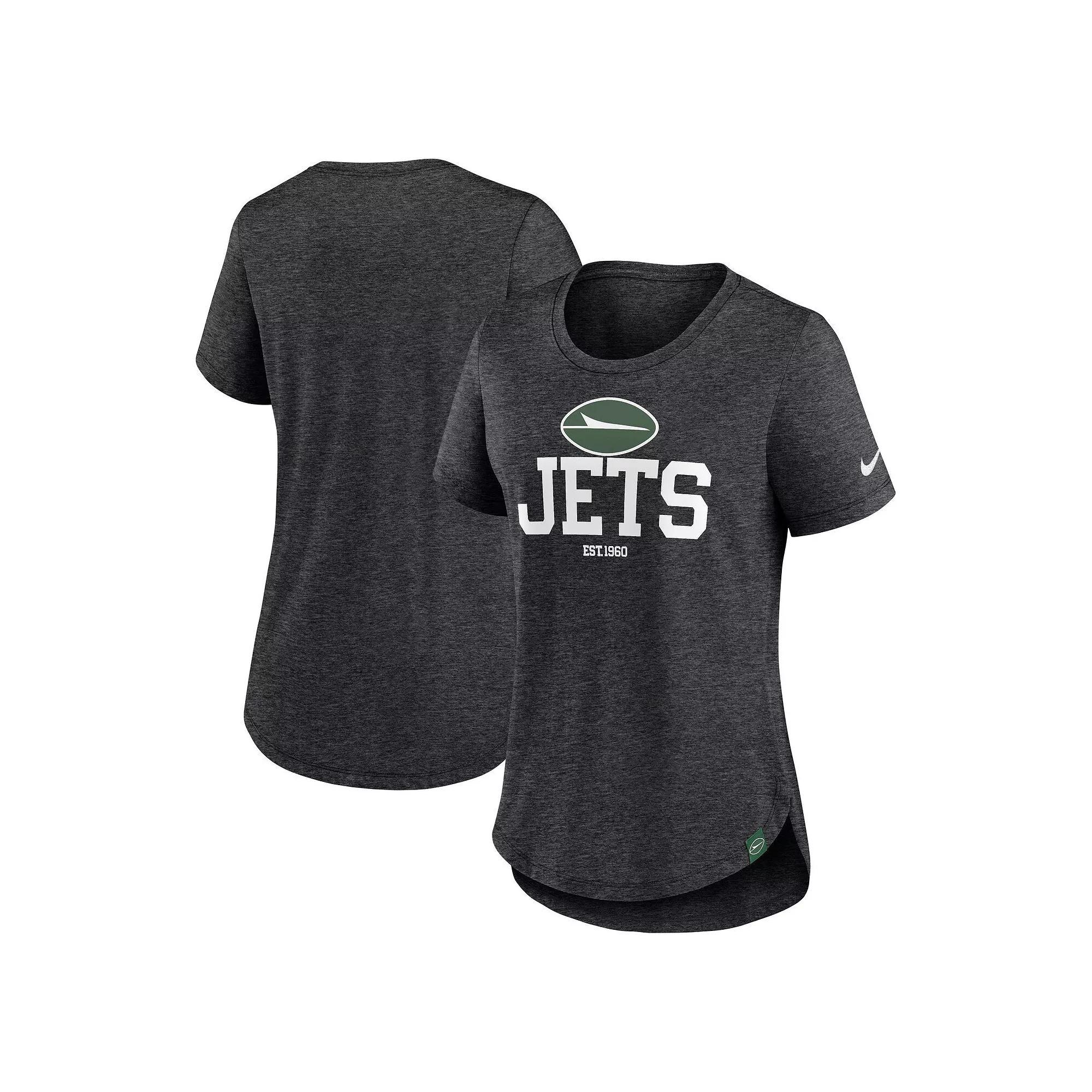 Women's Nike Heather Black New York Jets Fashion Tri-Blend T-Shirt, Size: XS, Charco Product Image