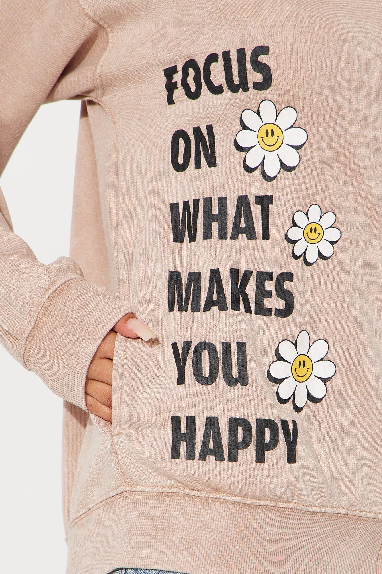 Focus On Happiness Zip Up Hoodie - Taupe Product Image
