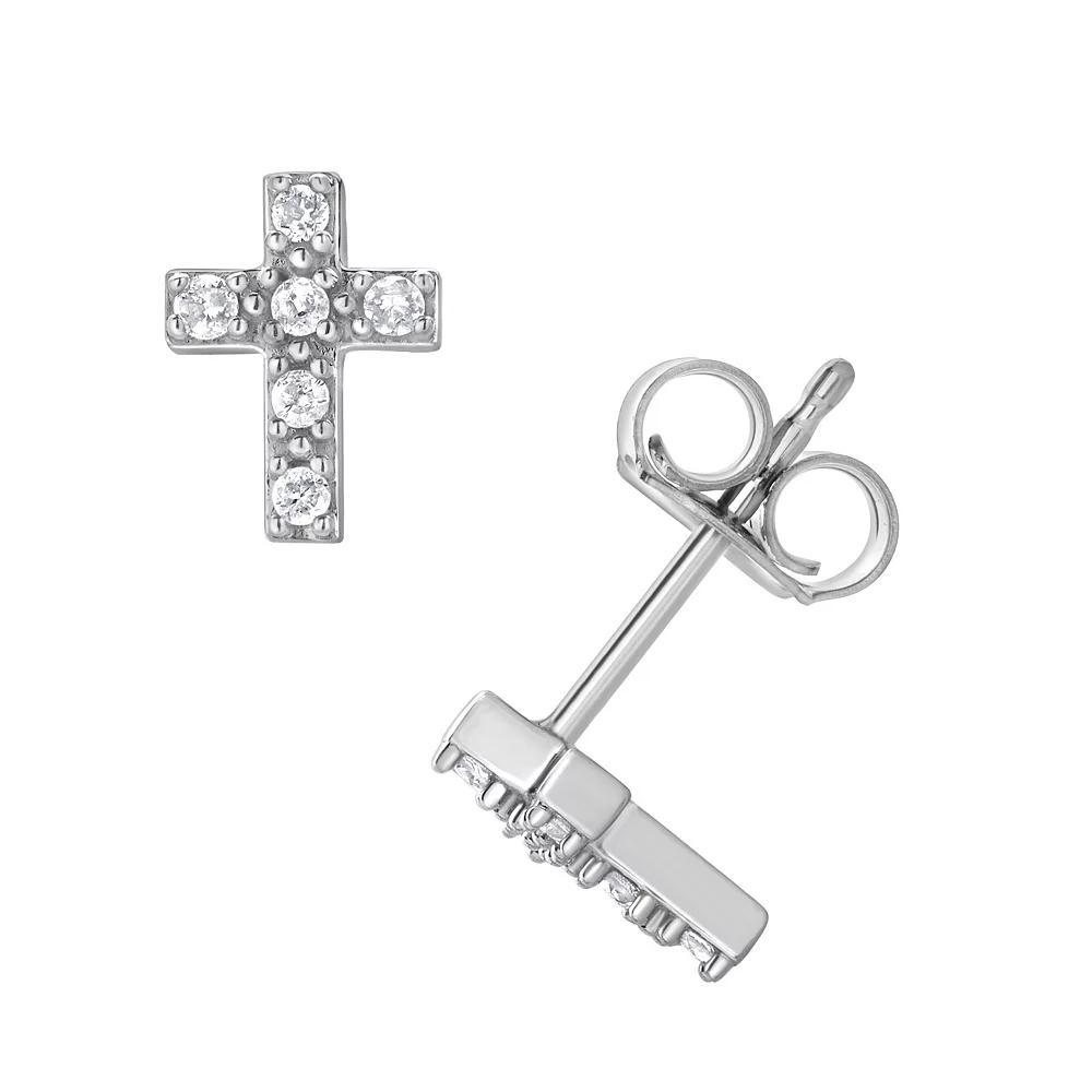 Diamond Brilliance 1/10 Carat T.W. Lab-Grown Diamond Cross Earrings, Womens, Silver Tone Product Image