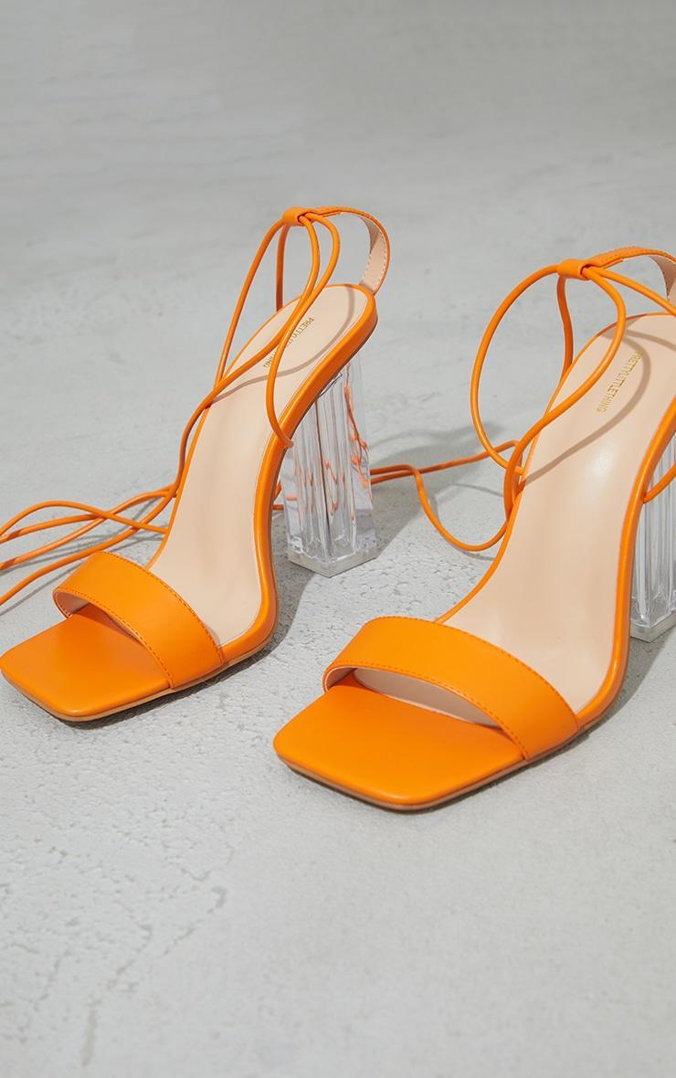 Orange Wide Fit PU Lace Up High Clear Block Heels Product Image