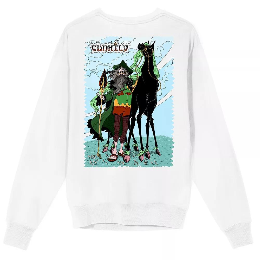 Men's Gunhild Old Man Riding Black Horse Graphic Sweatshirt, Size: Large, White Product Image