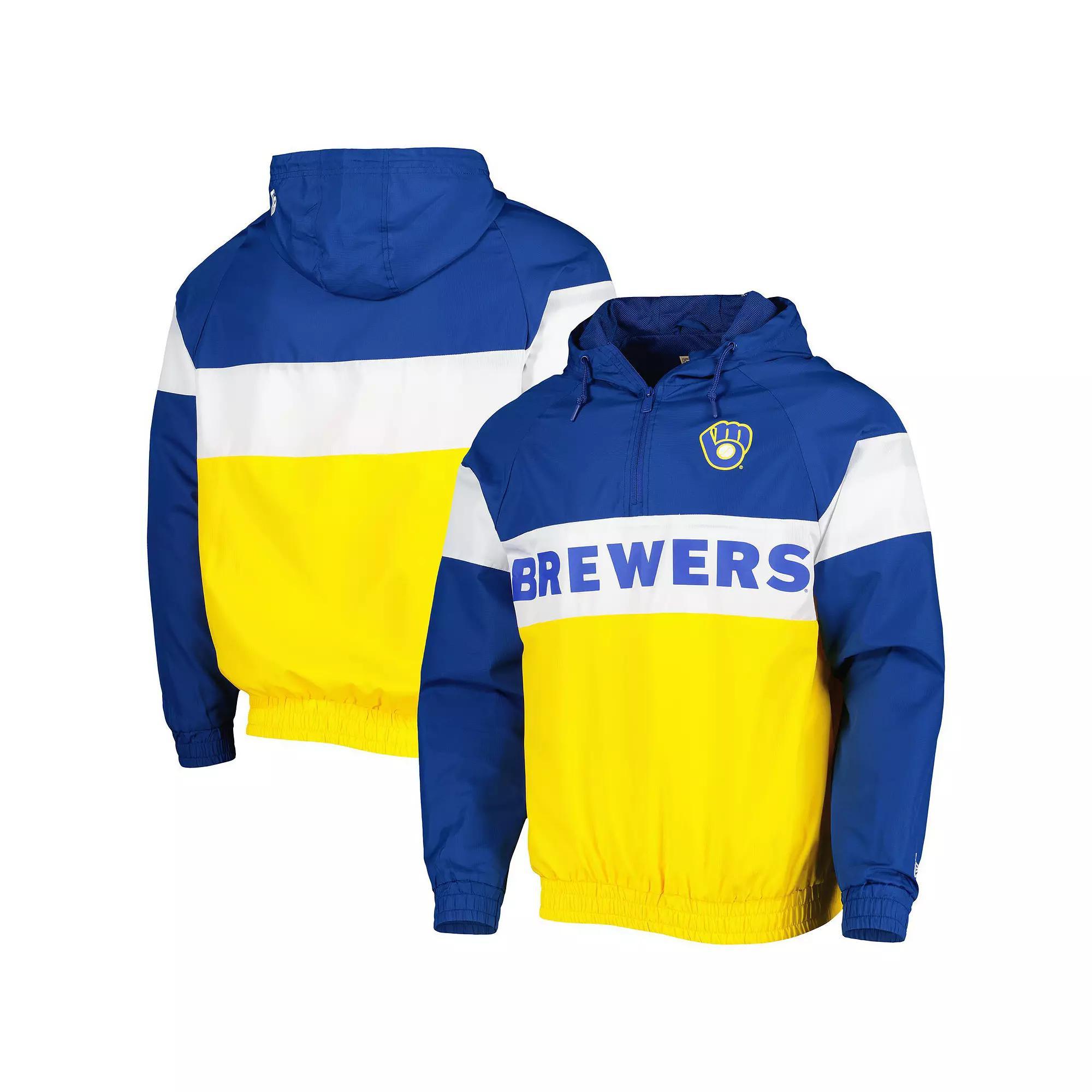 Men's New Era Gold Milwaukee Brewers Raglan Quarter-Zip Hoodie, Size: XL Product Image